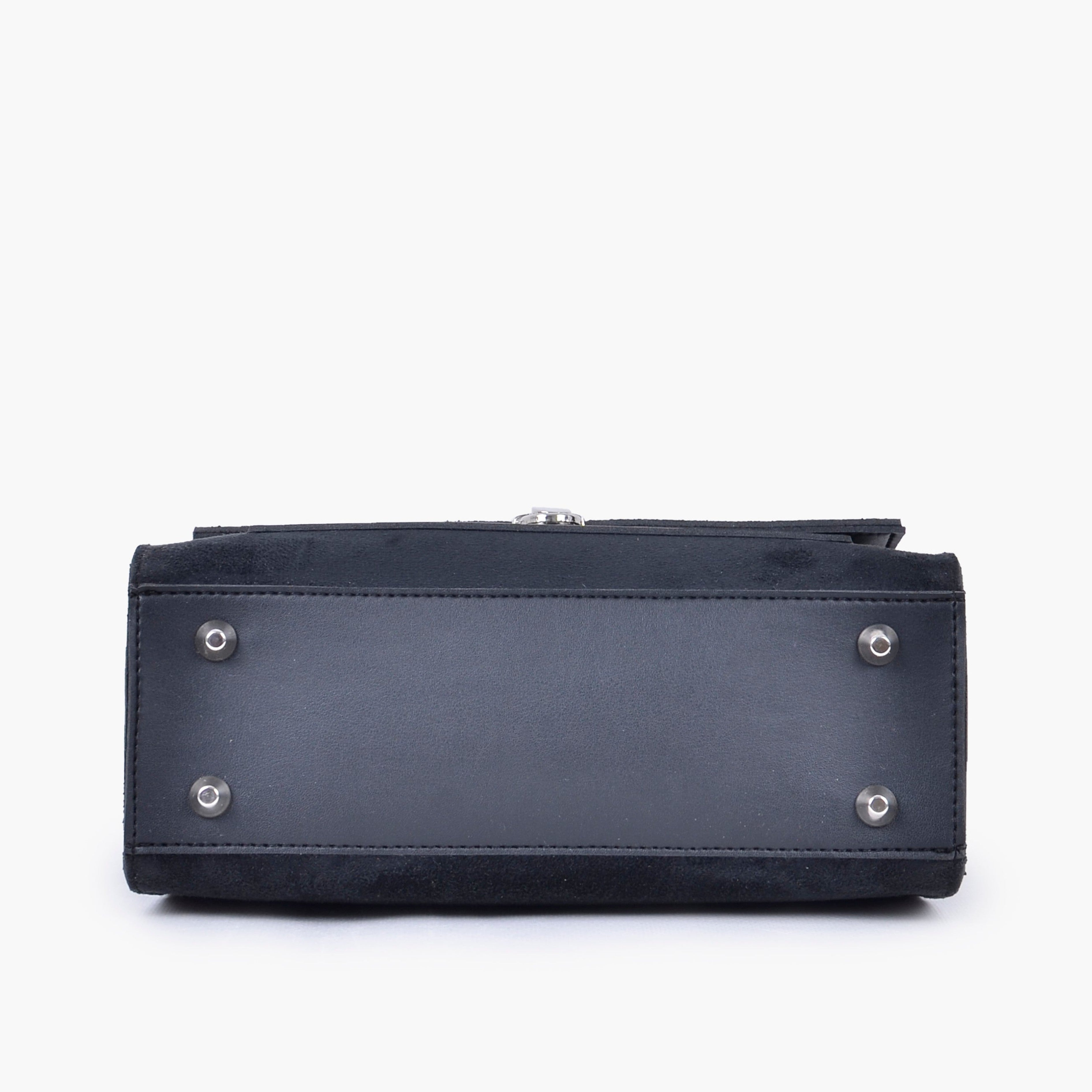 Black suede push-lock messenger bag
