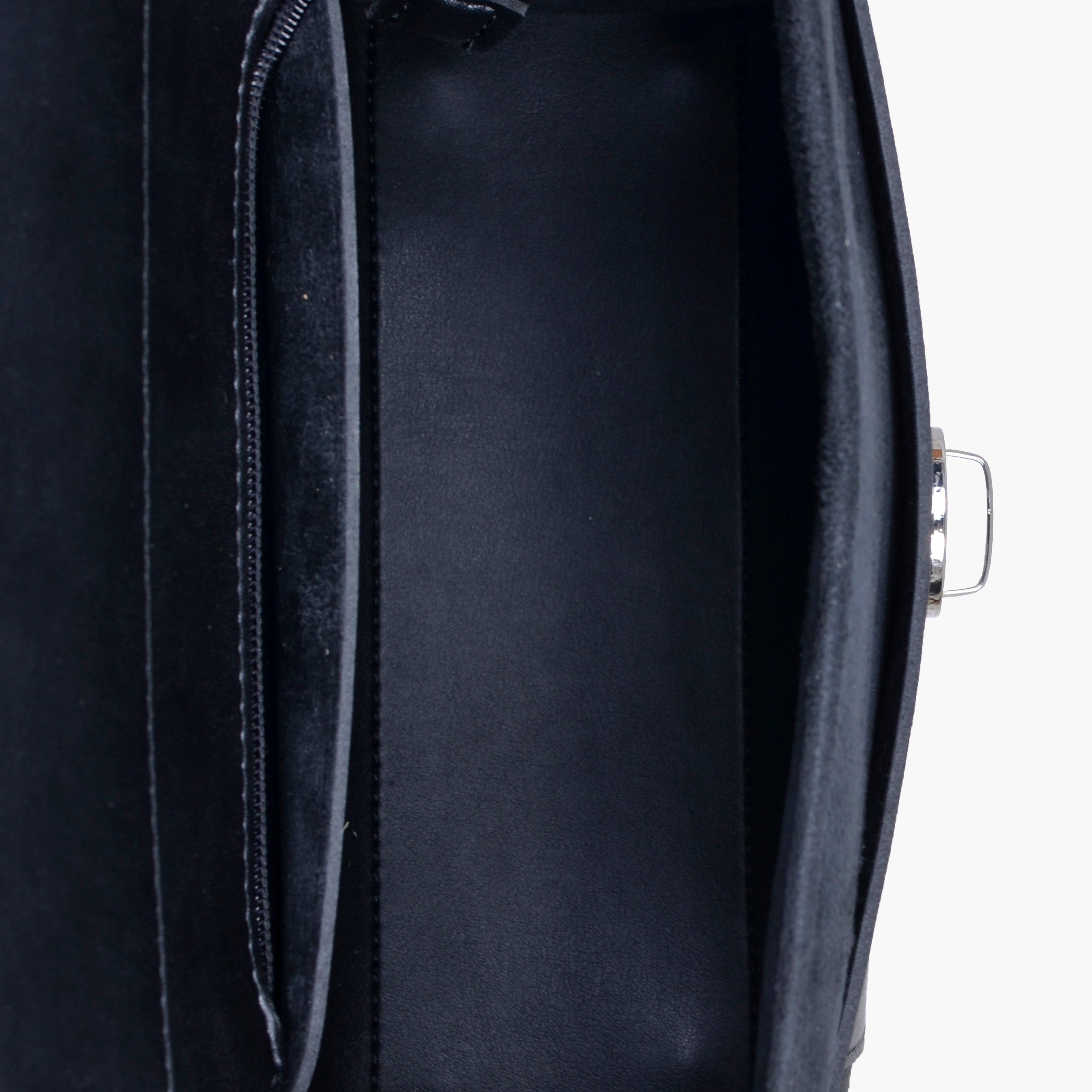 Black suede push-lock messenger bag
