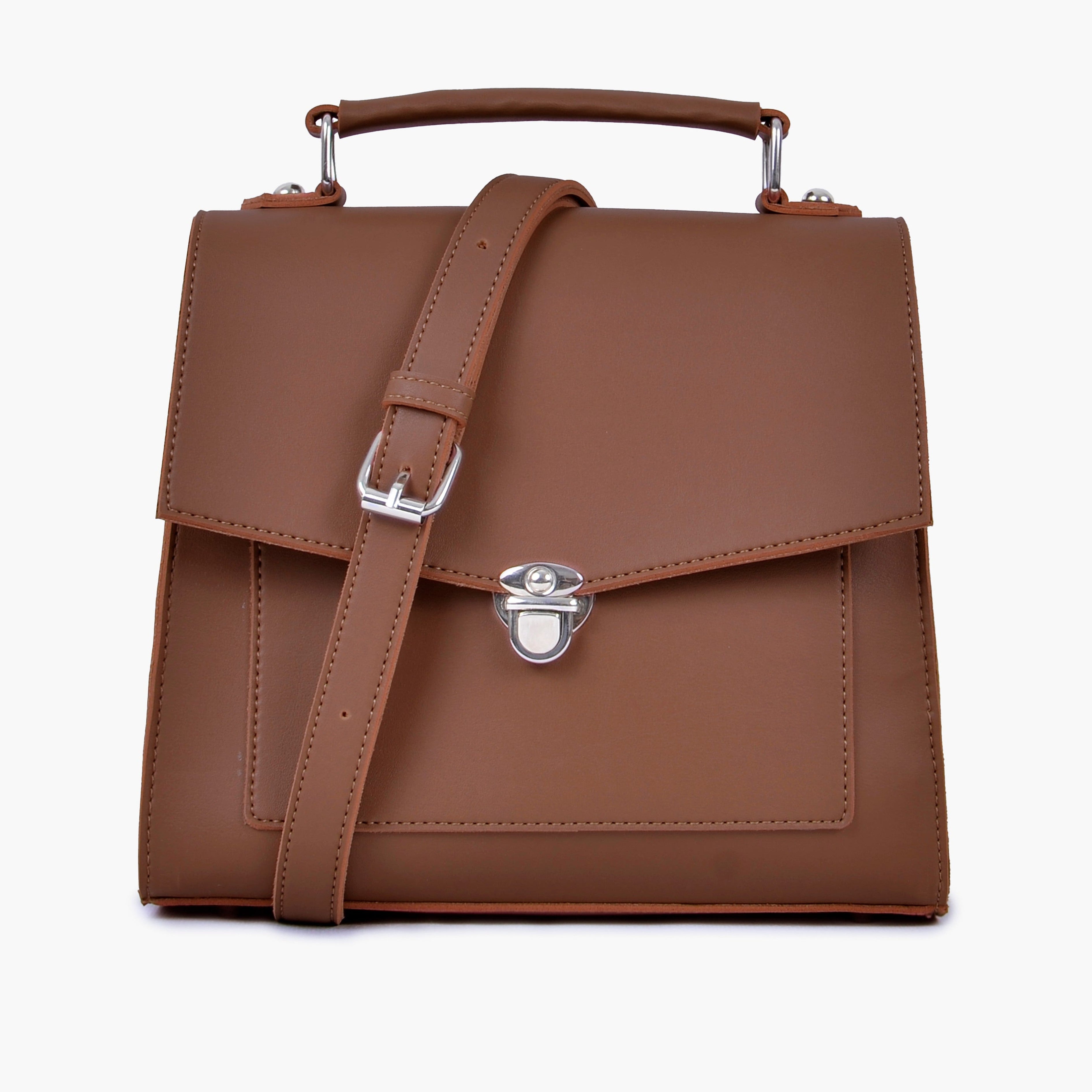 Brown push-lock messenger bag