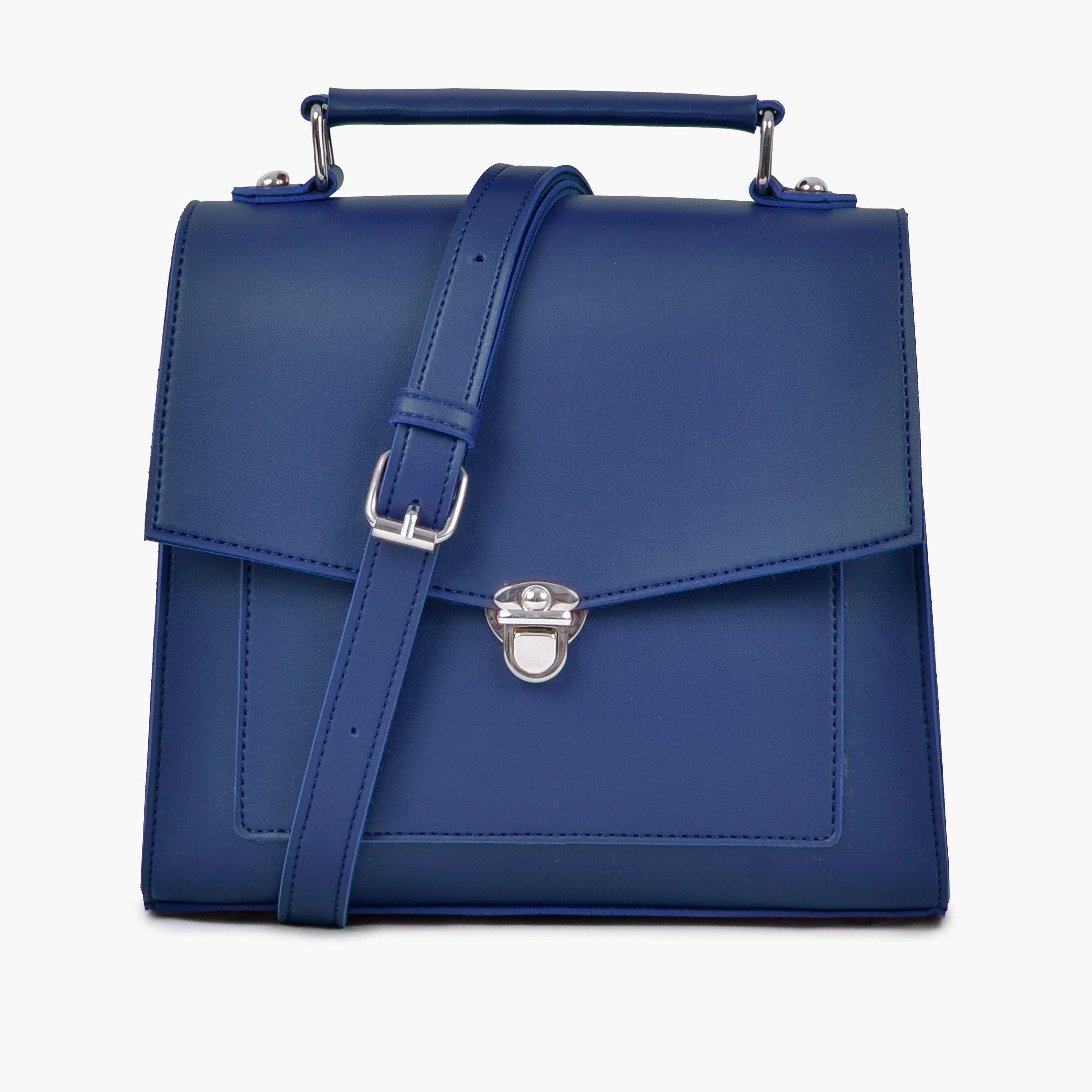 Blue push-lock messenger bag