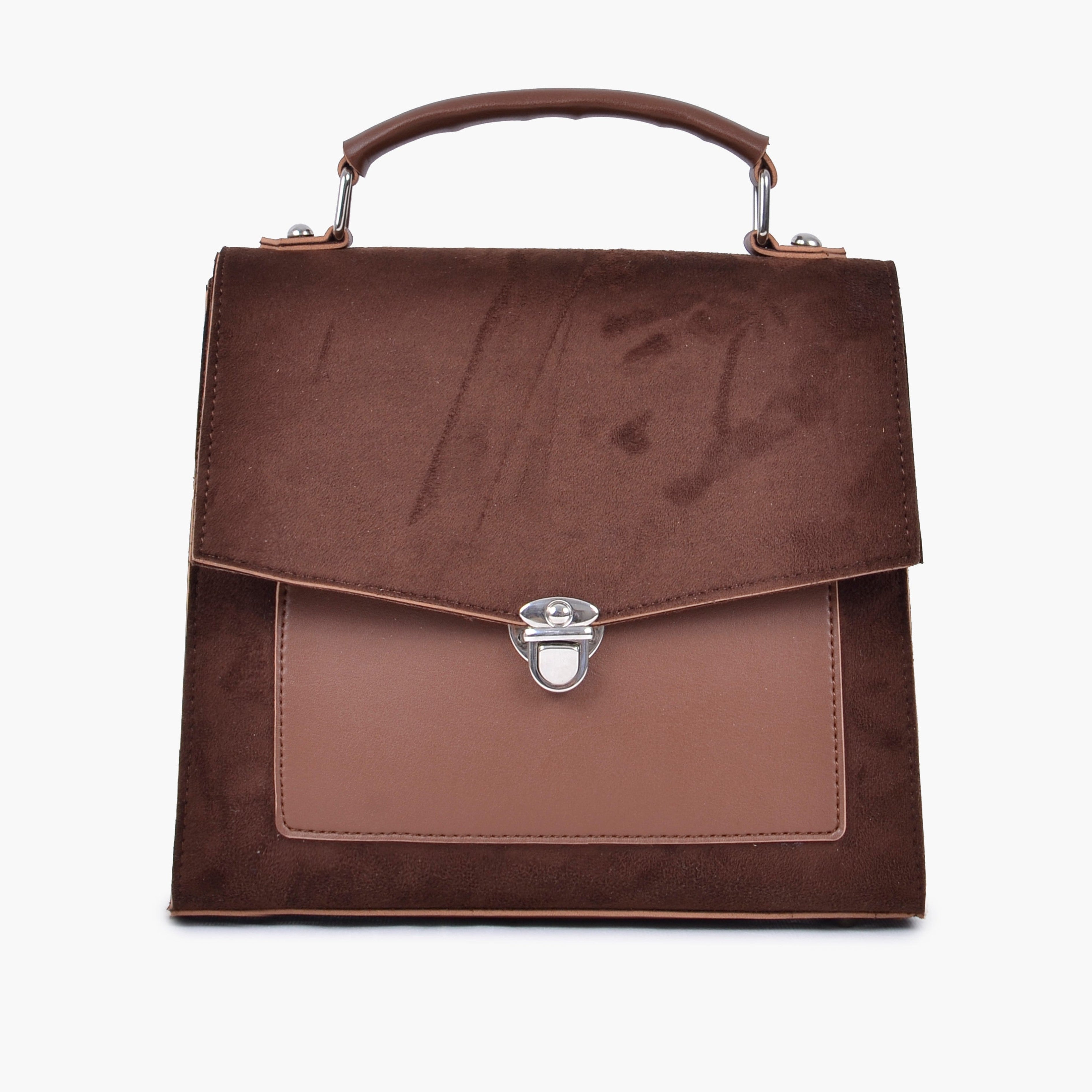 Brown suede push-lock messenger bag
