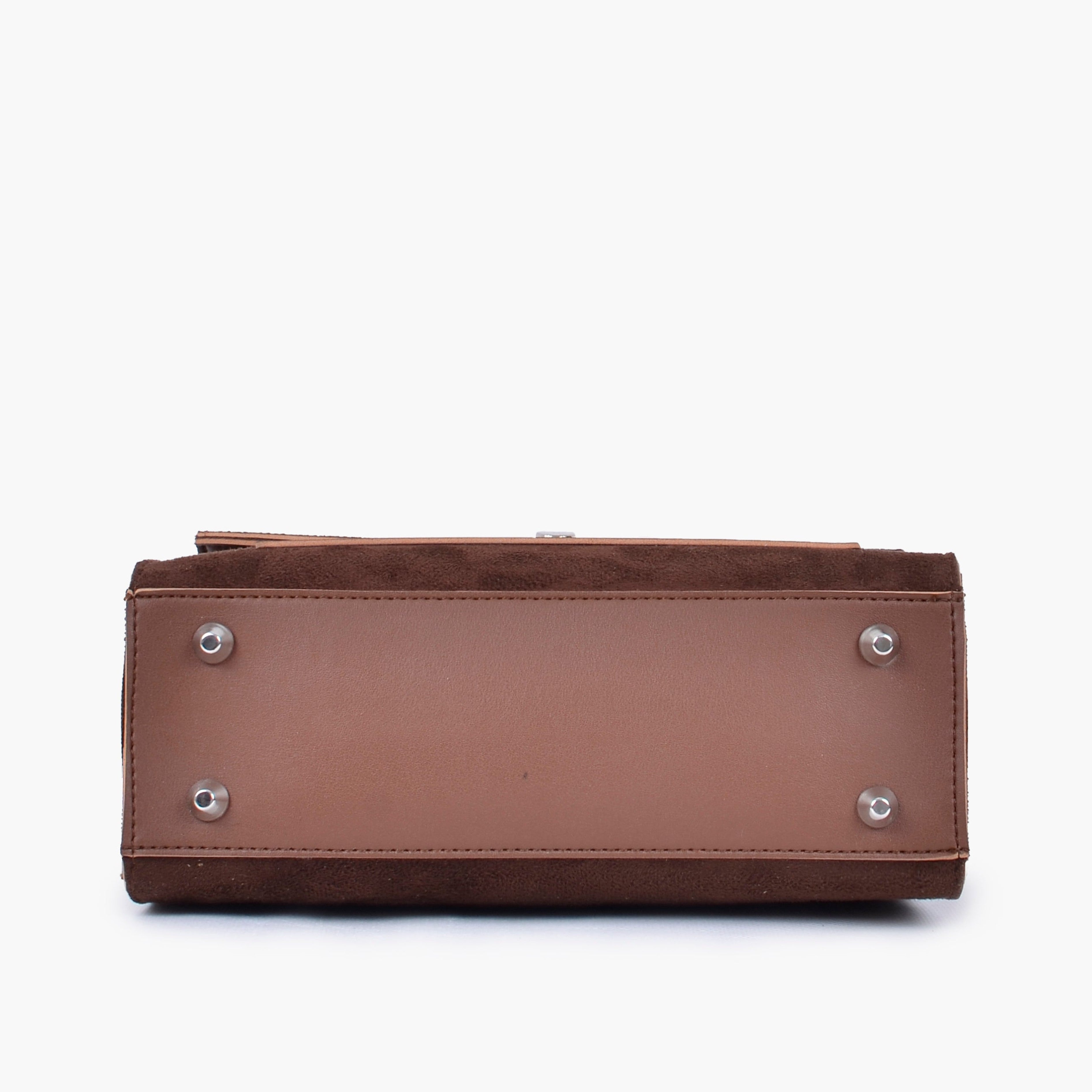 Brown suede push-lock messenger bag
