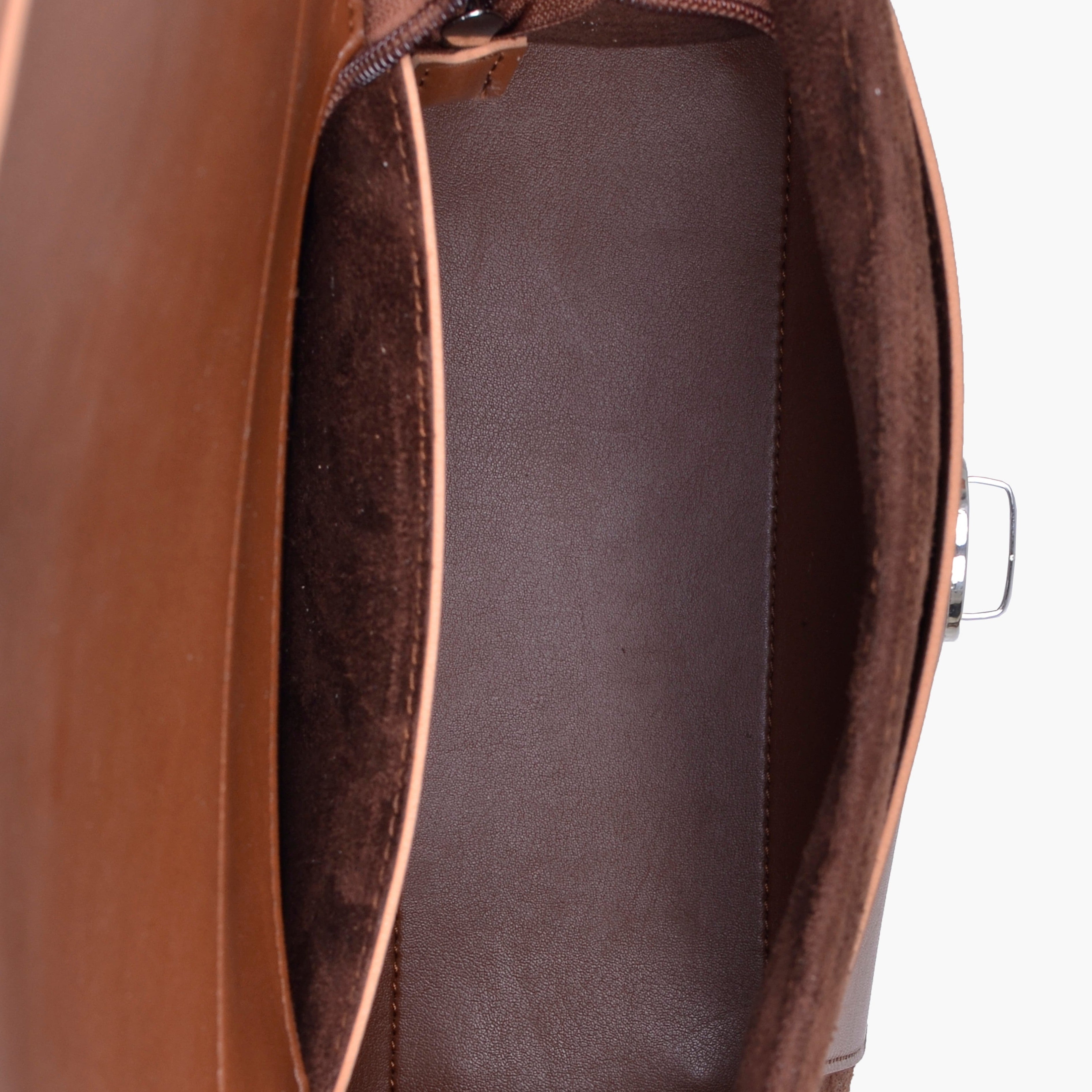 Brown suede push-lock messenger bag
