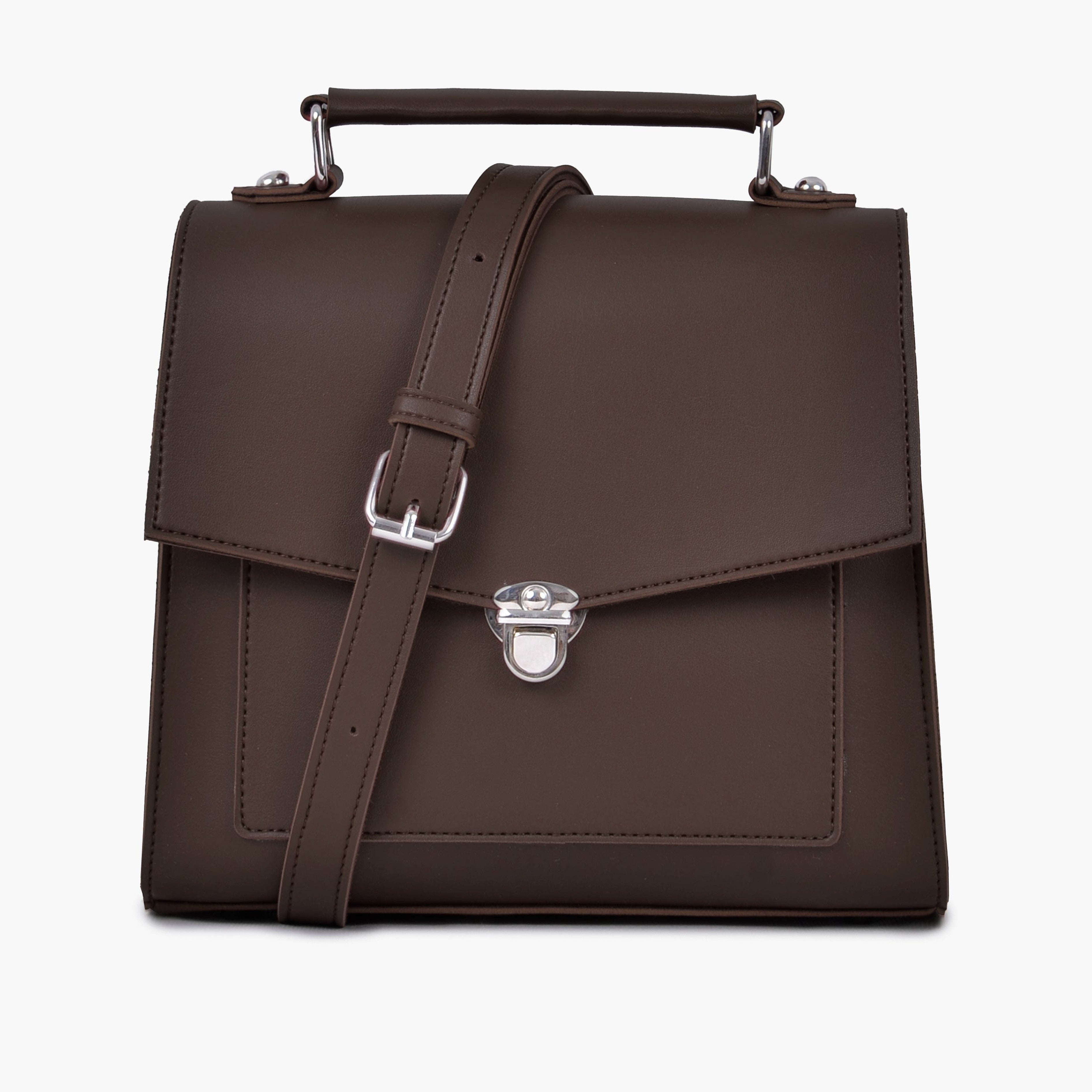 Dark brown push-lock messenger bag