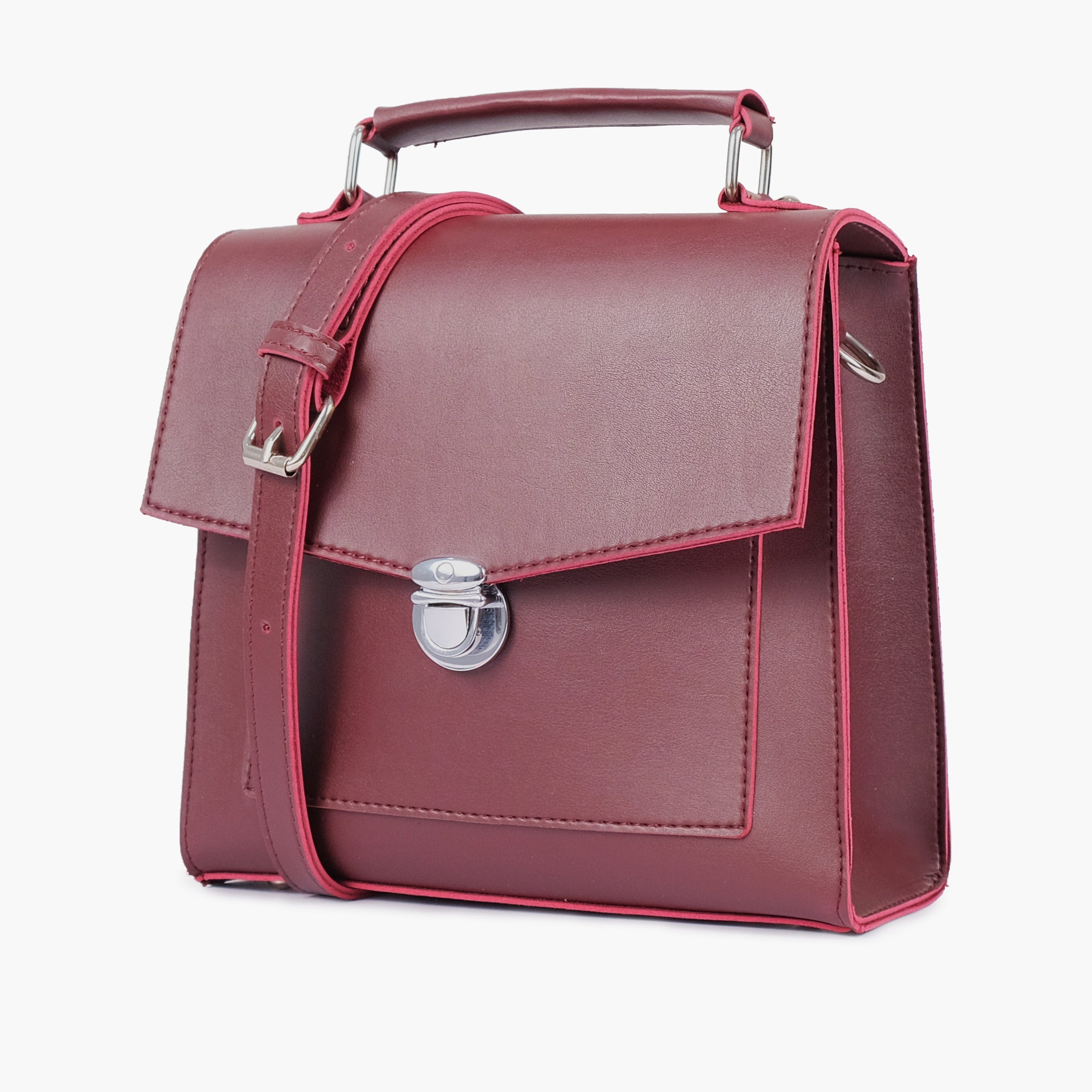 Burgundy push-lock messenger bag