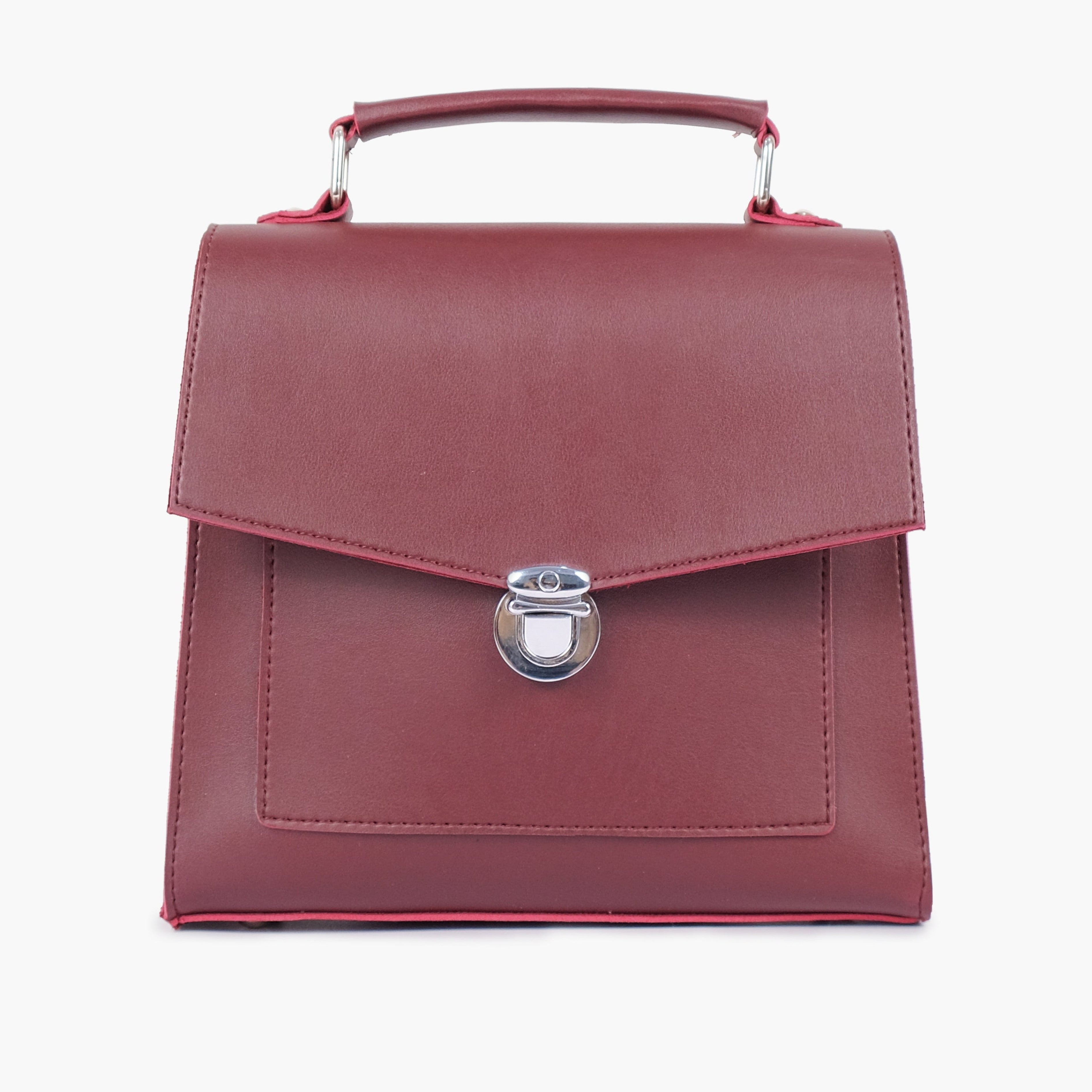 Burgundy push-lock messenger bag