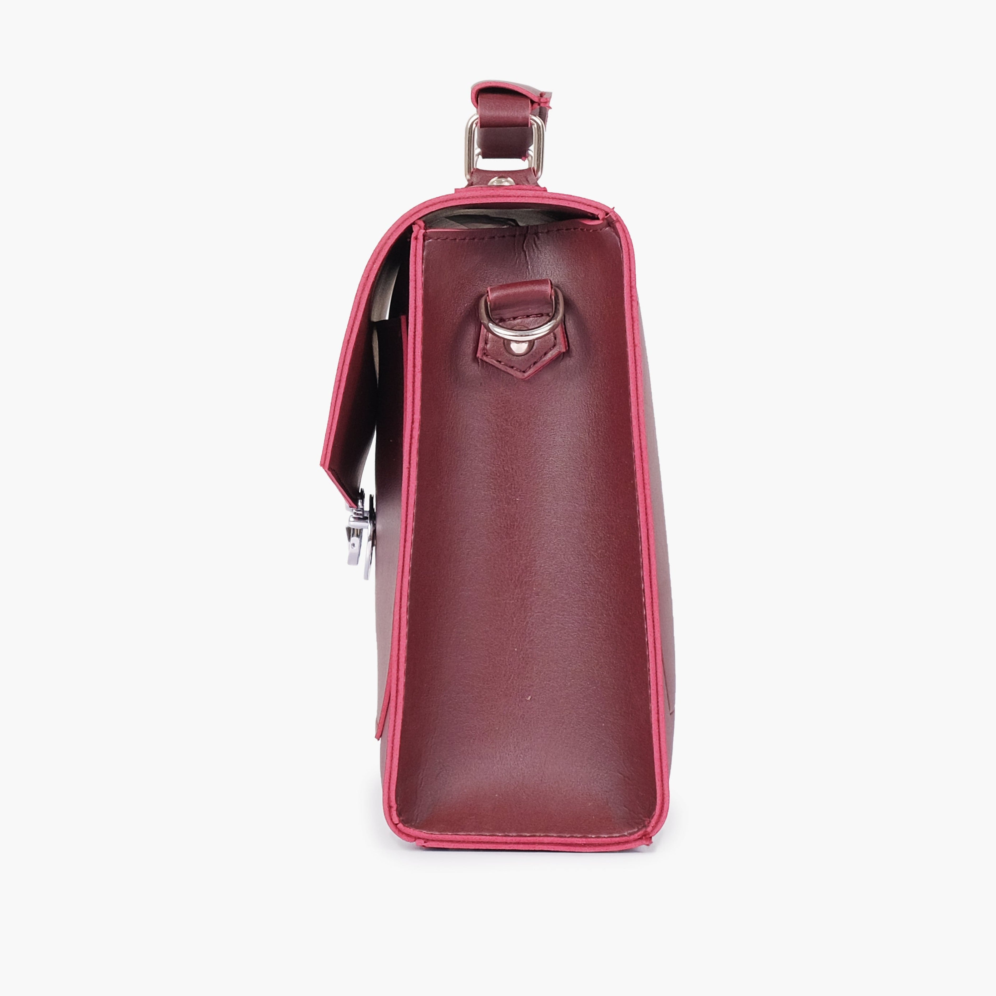 Burgundy push-lock messenger bag