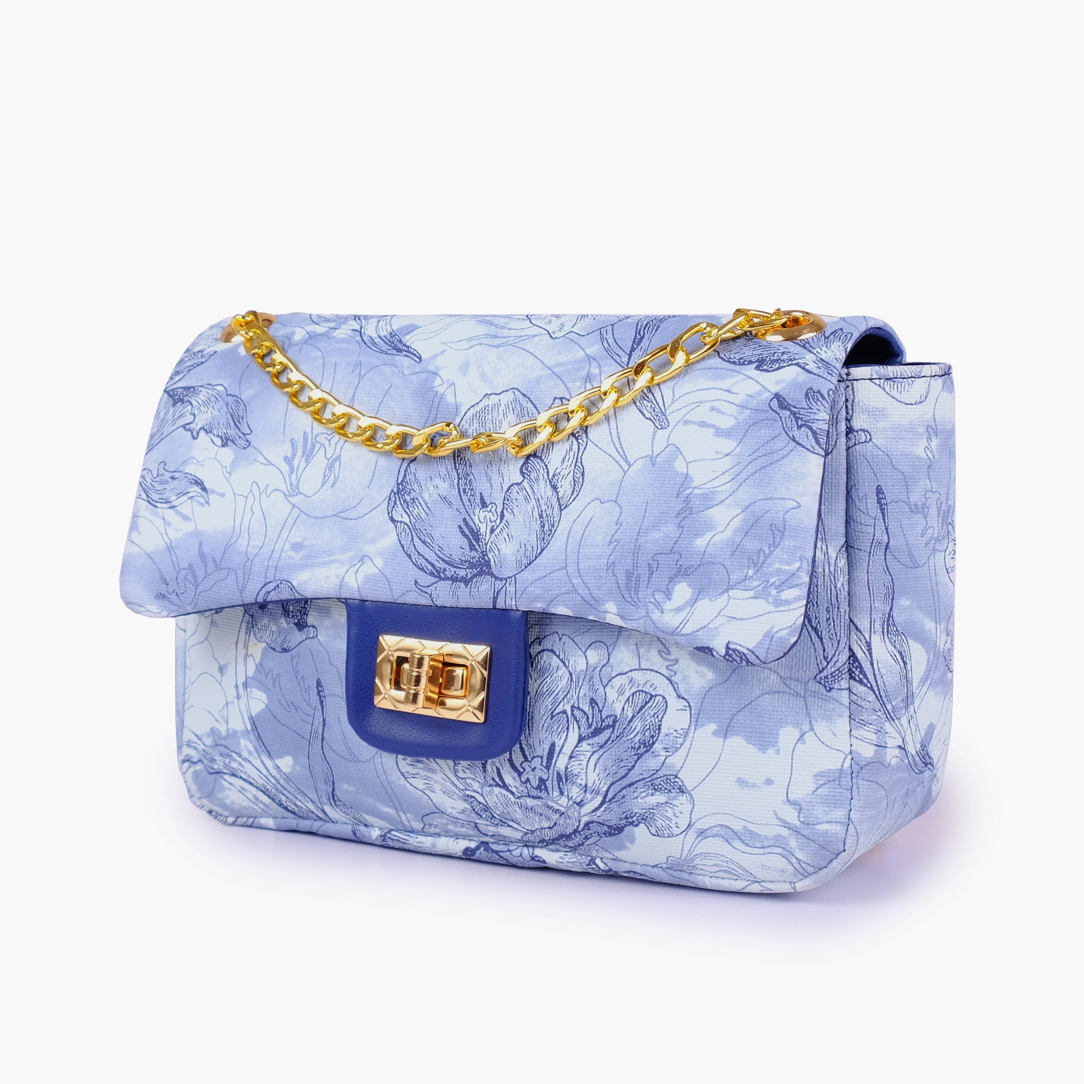 Blue printed mini bag with chain