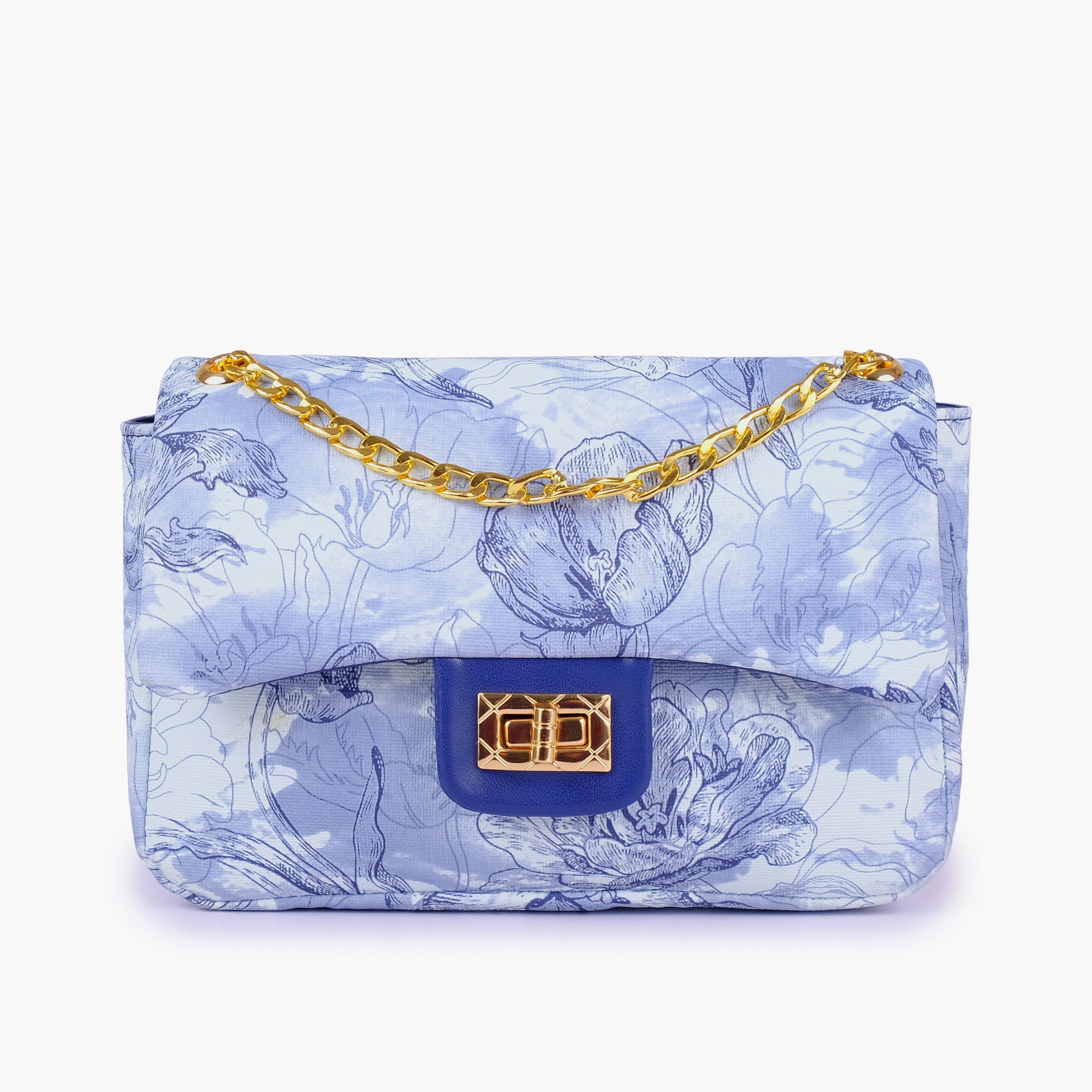 Blue printed mini bag with chain