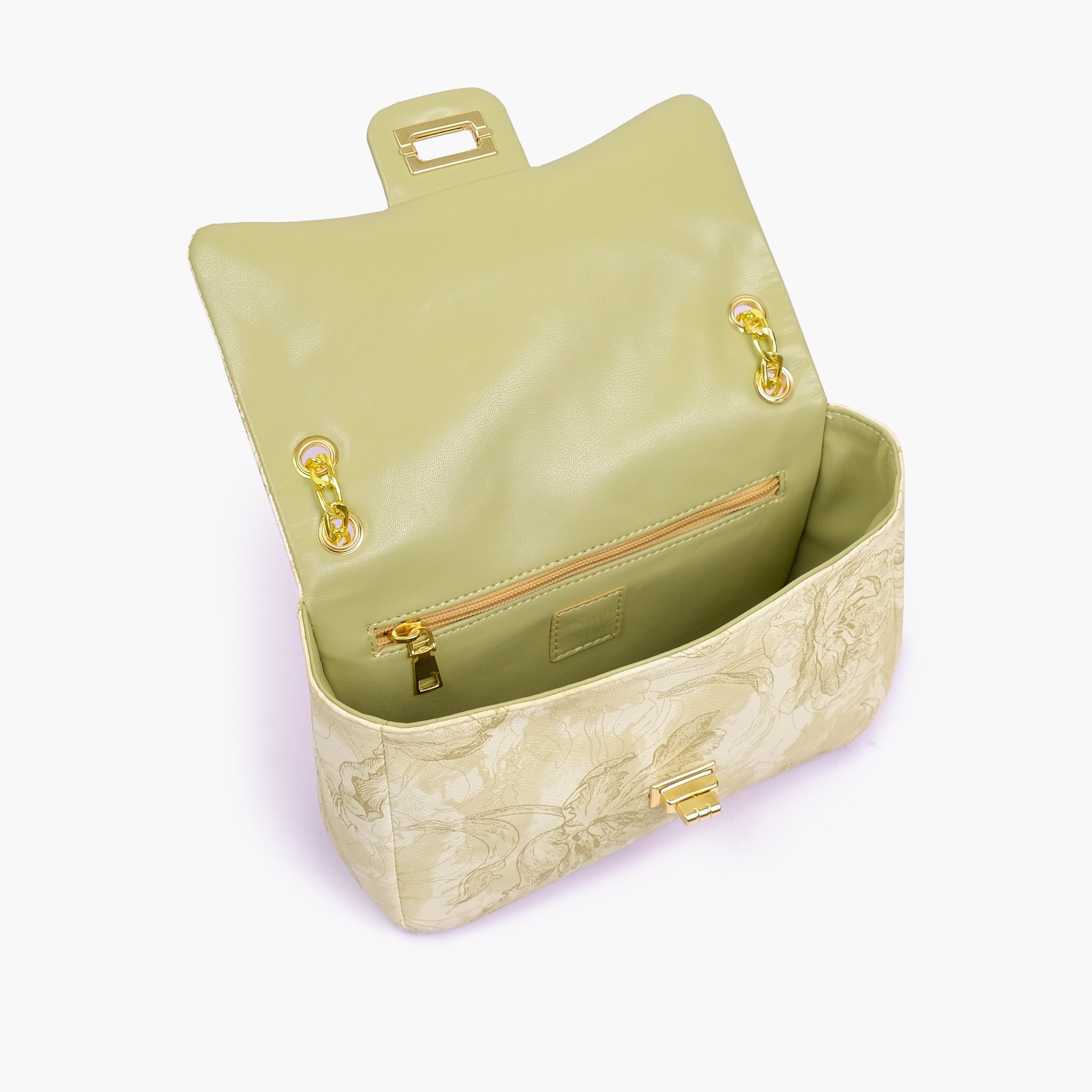 Olive green printed mini bag with chain