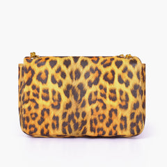 Mustard printed mini bag with chain