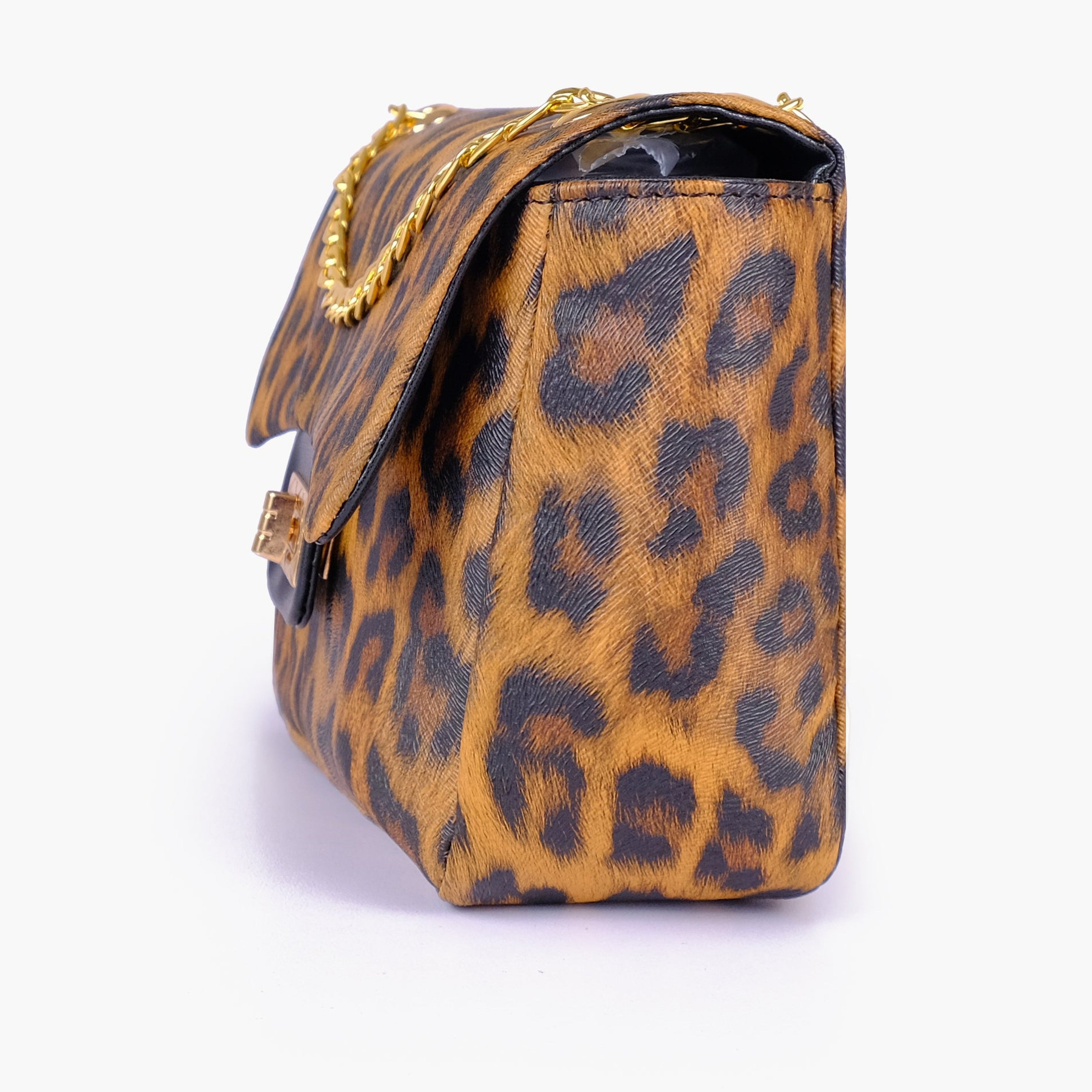Brown printed mini bag with chain