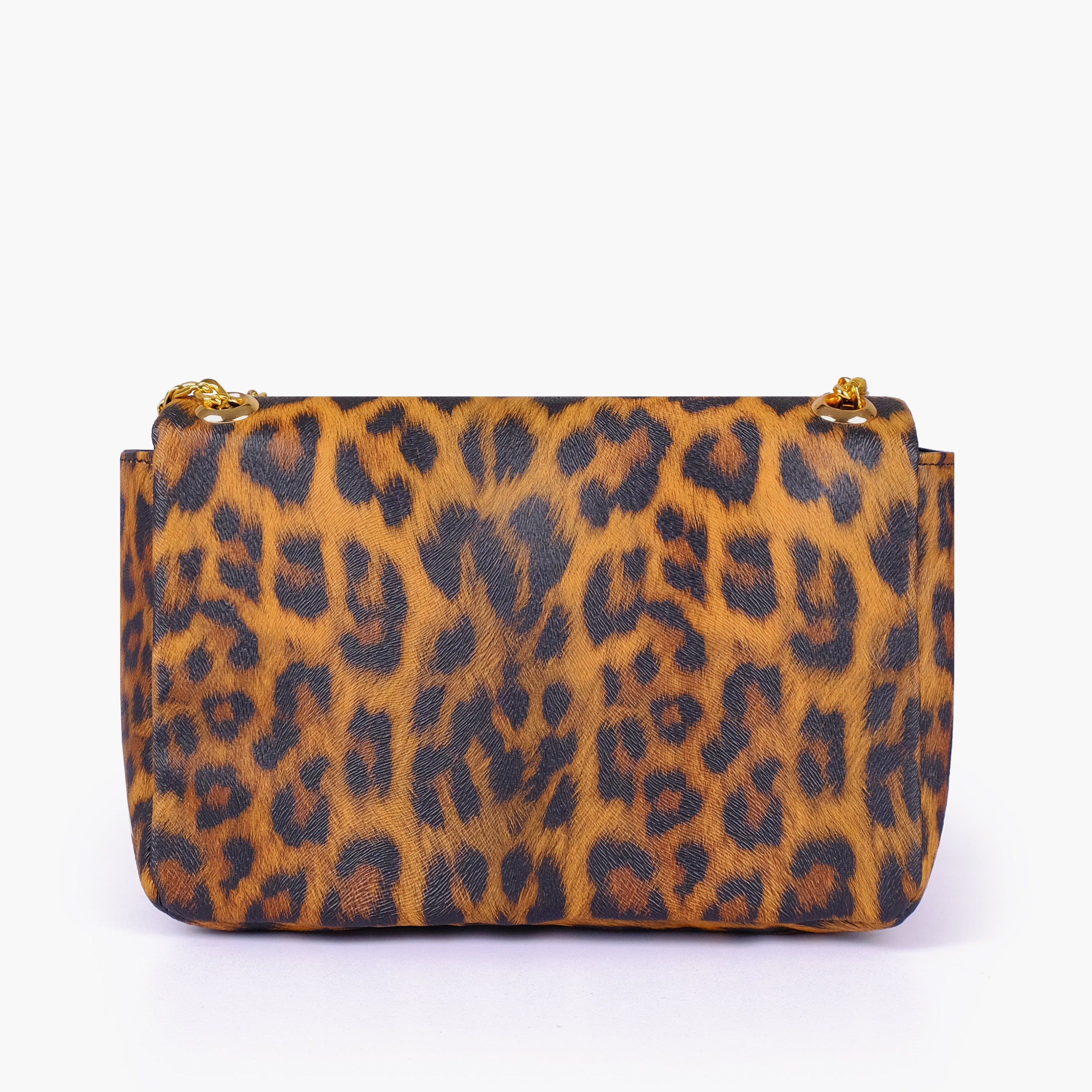 Brown printed mini bag with chain