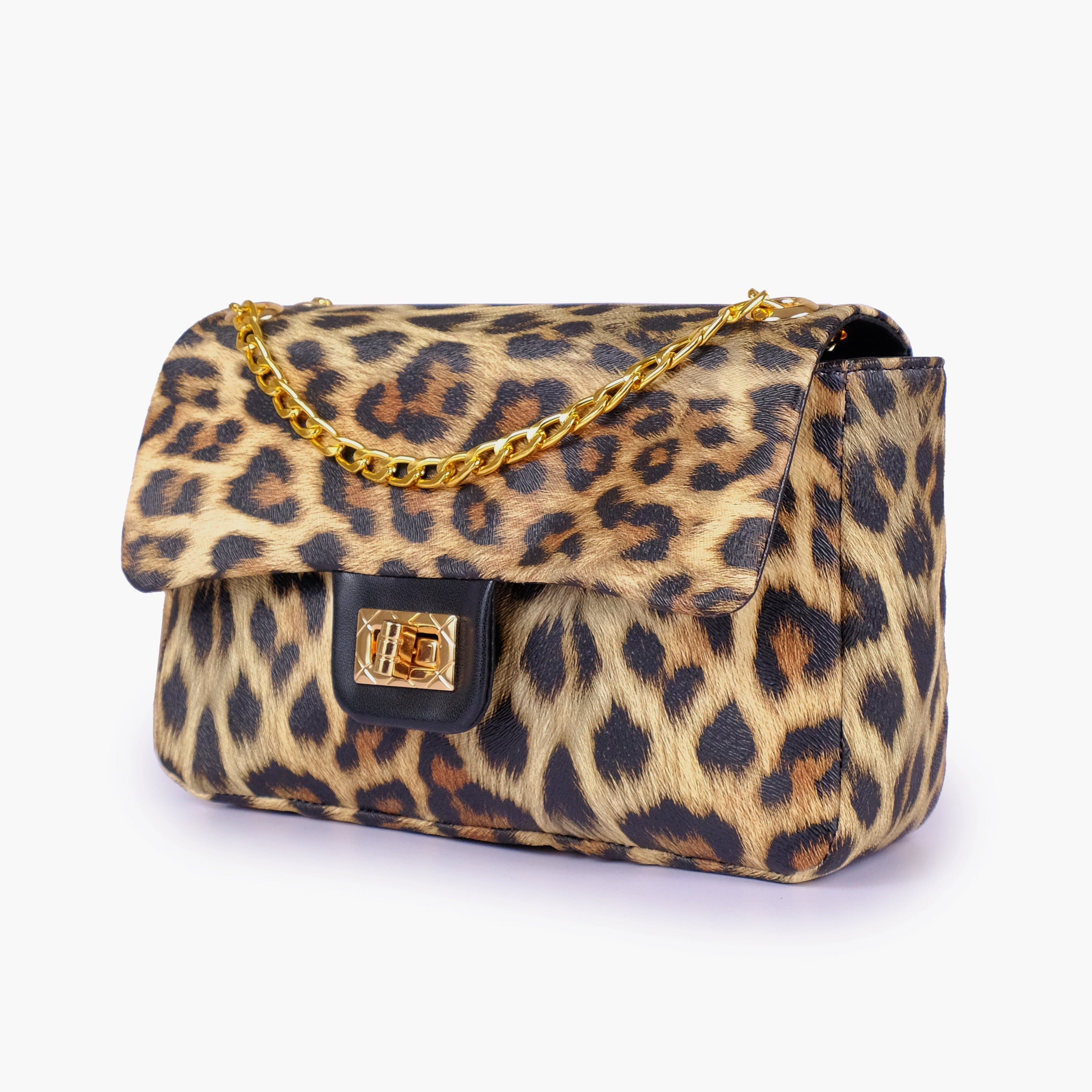 Beige printed mini bag with chain