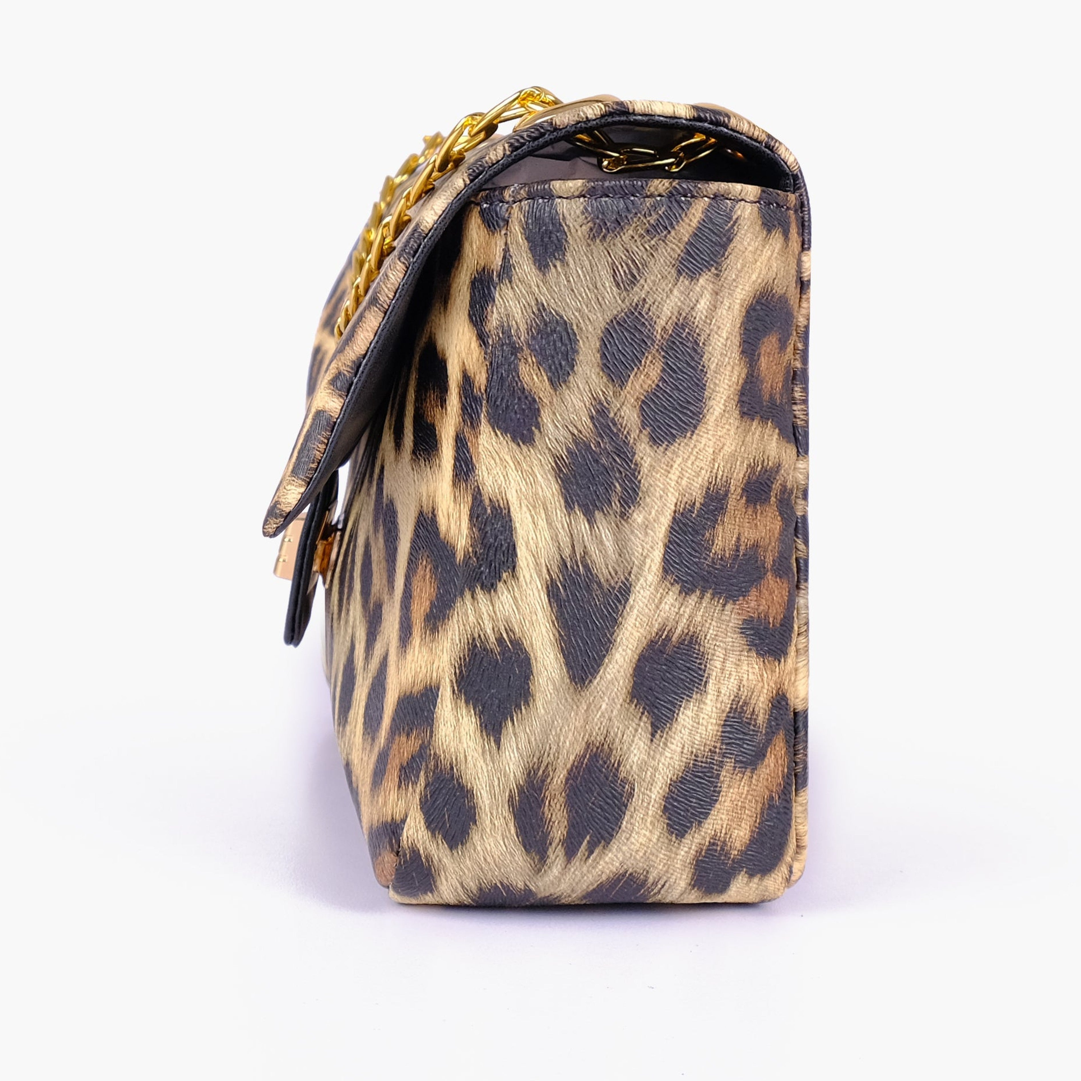 Beige printed mini bag with chain