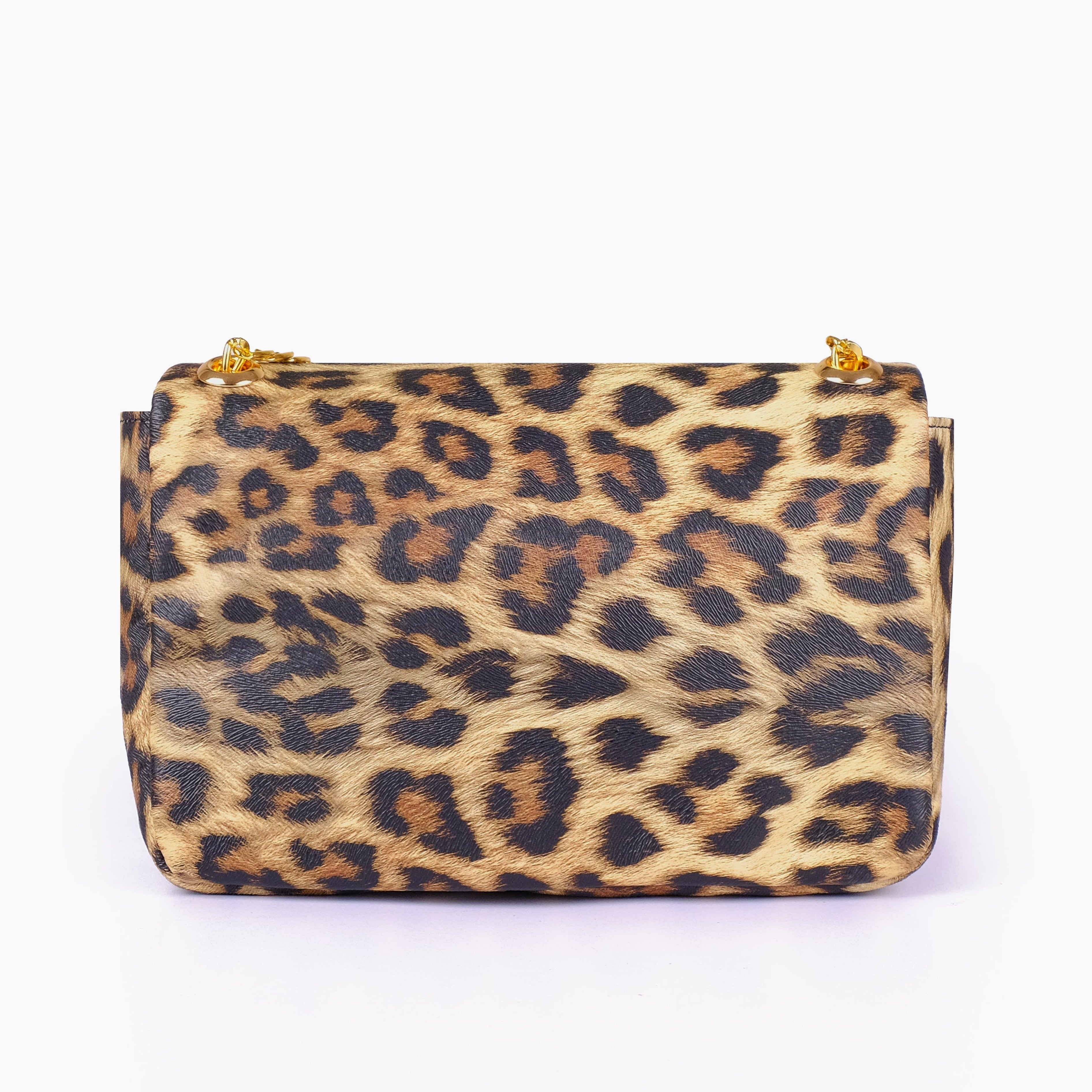 Beige printed mini bag with chain