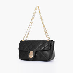 Black quilted small shoulder bag with chain