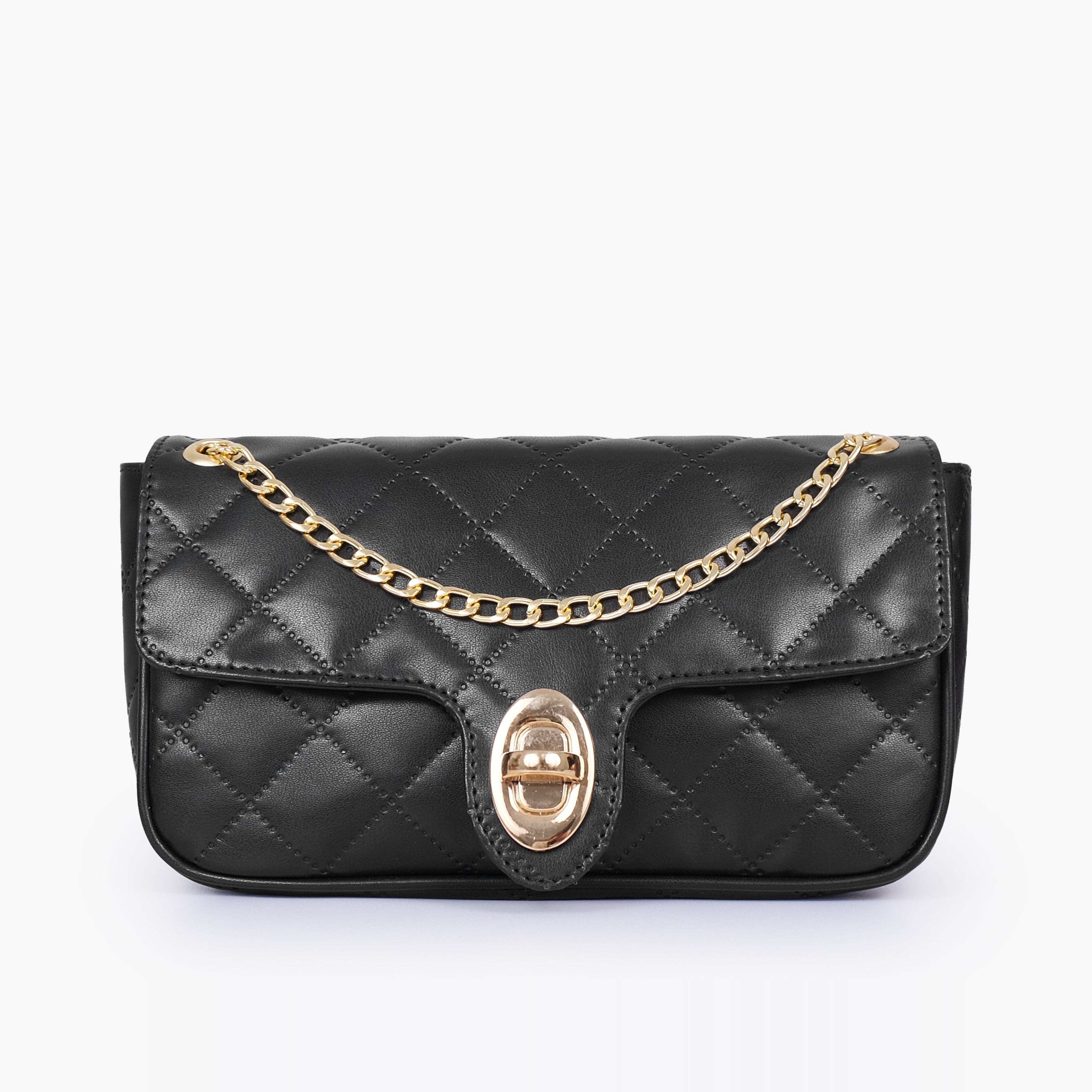 Black quilted small shoulder bag with chain
