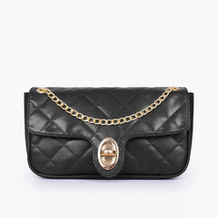 Black quilted small shoulder bag with chain