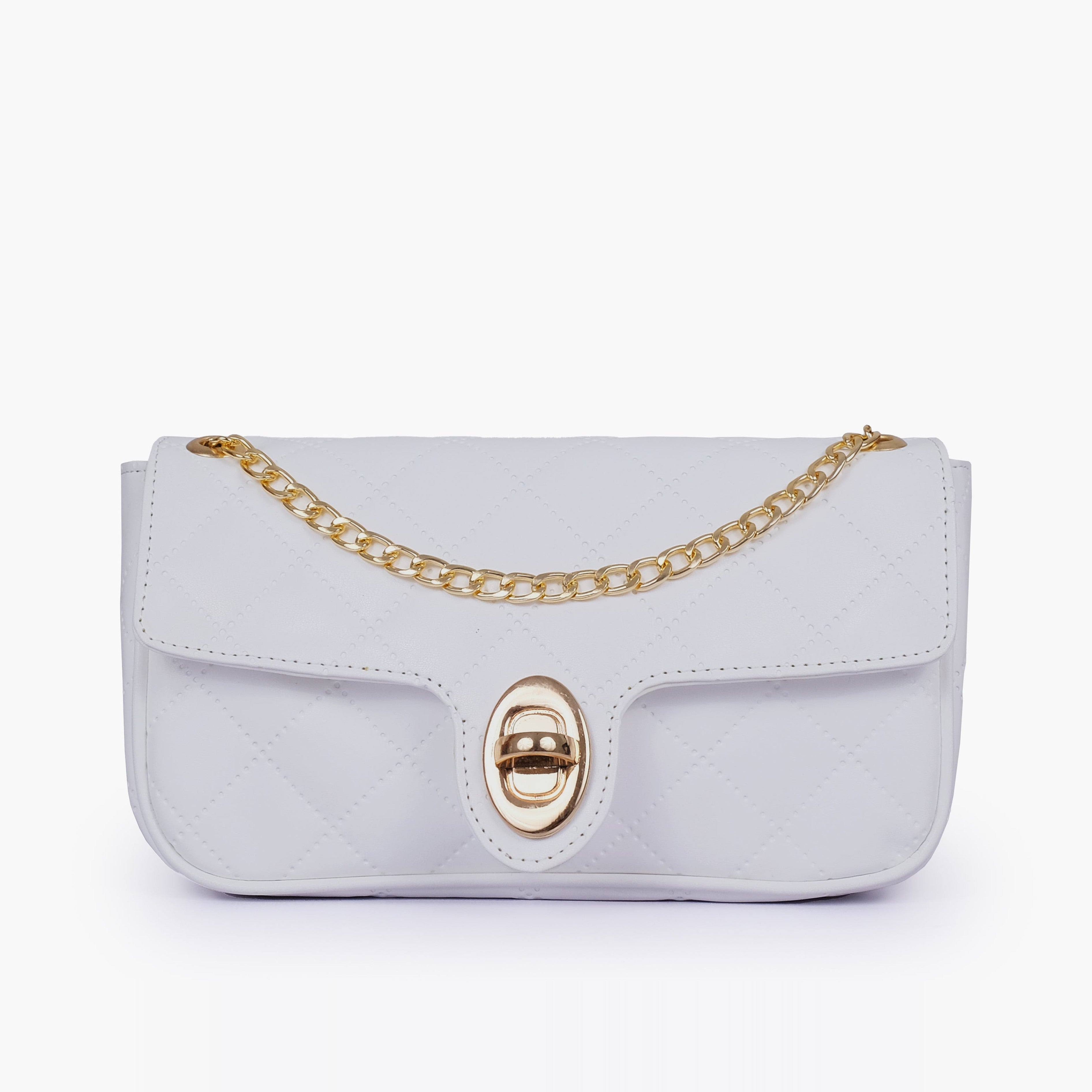 White quilted small shoulder bag with chain