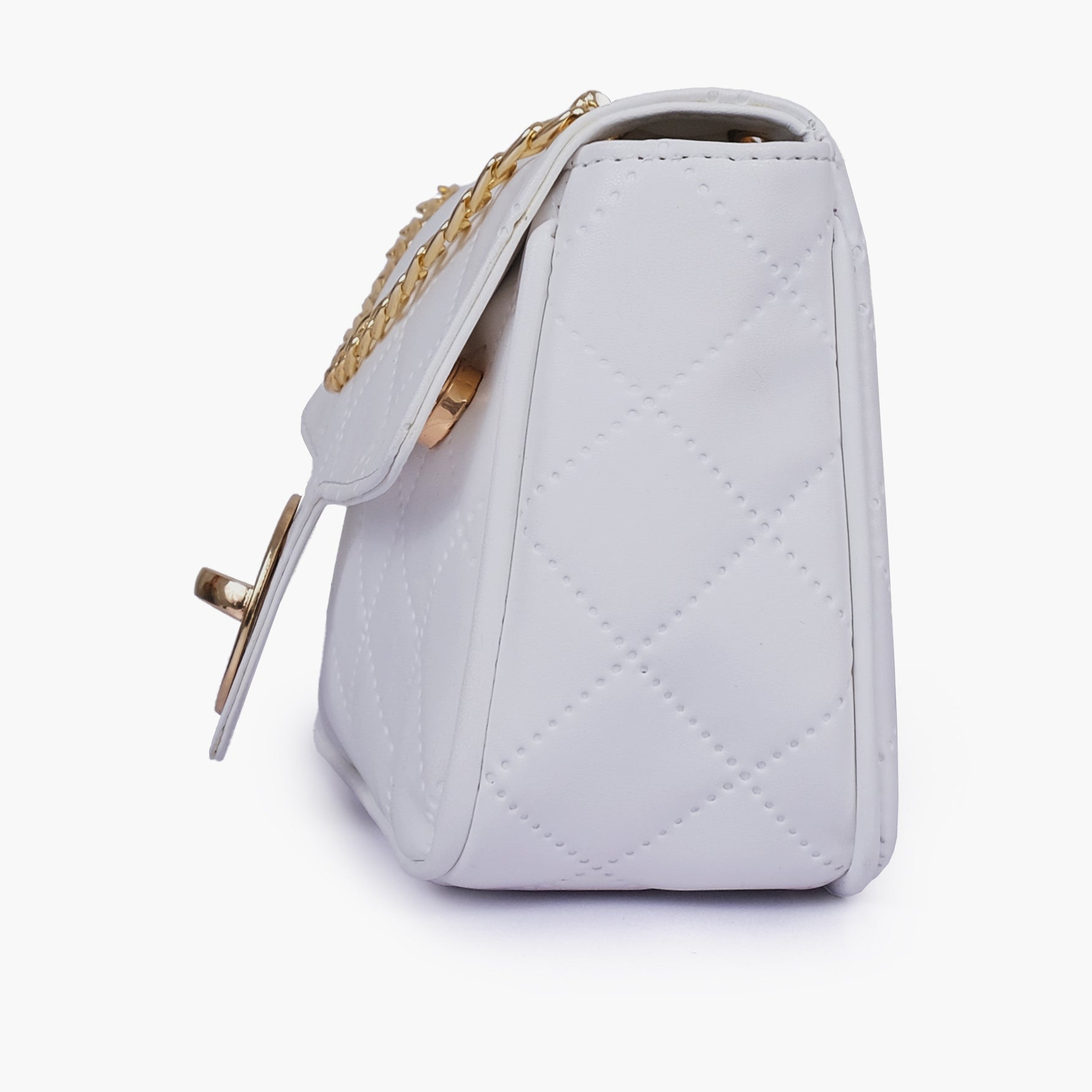 White quilted small shoulder bag with chain