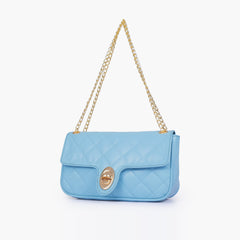Sky blue quilted small shoulder bag with chain