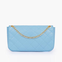 Sky blue quilted small shoulder bag with chain