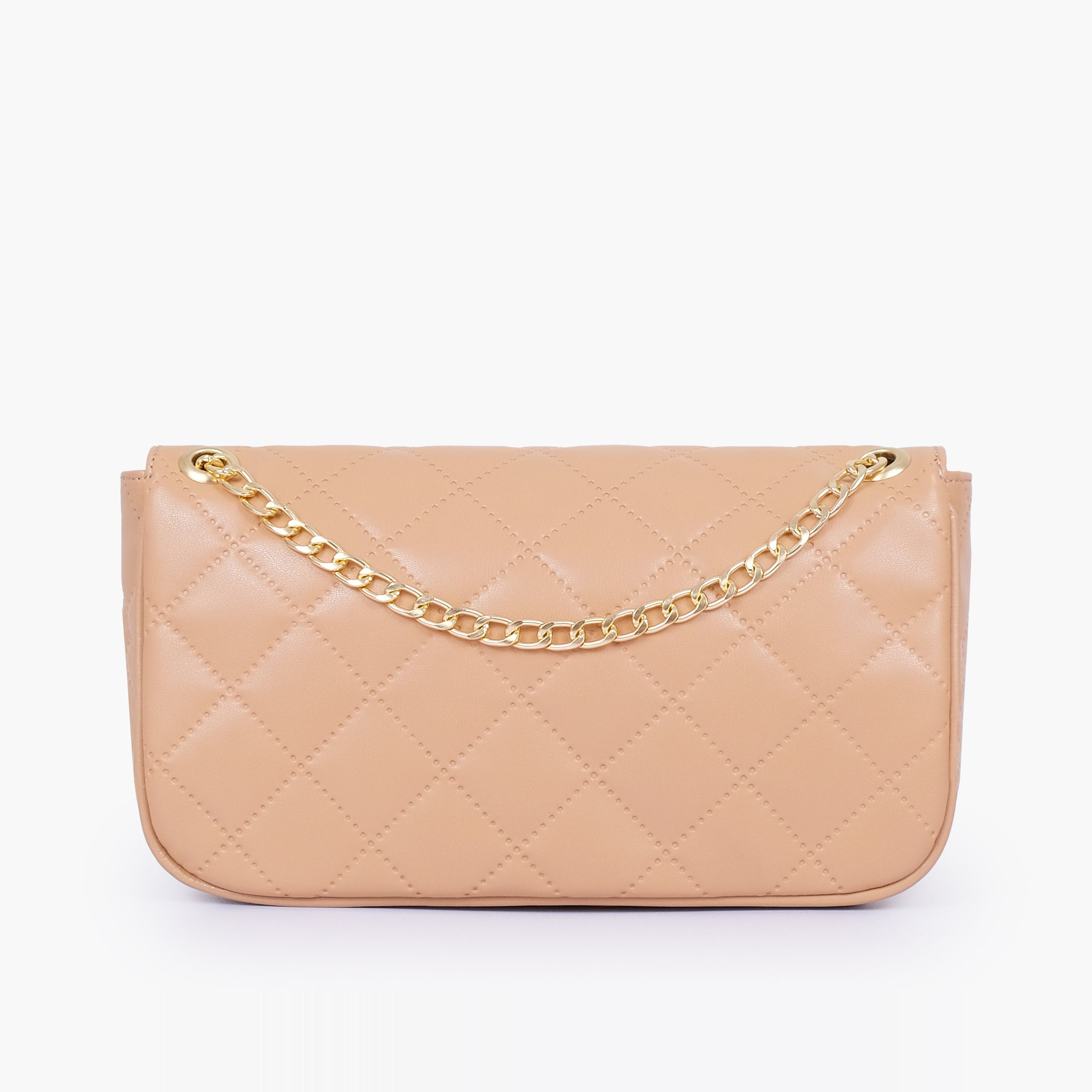 Beige quilted small shoulder bag with chain