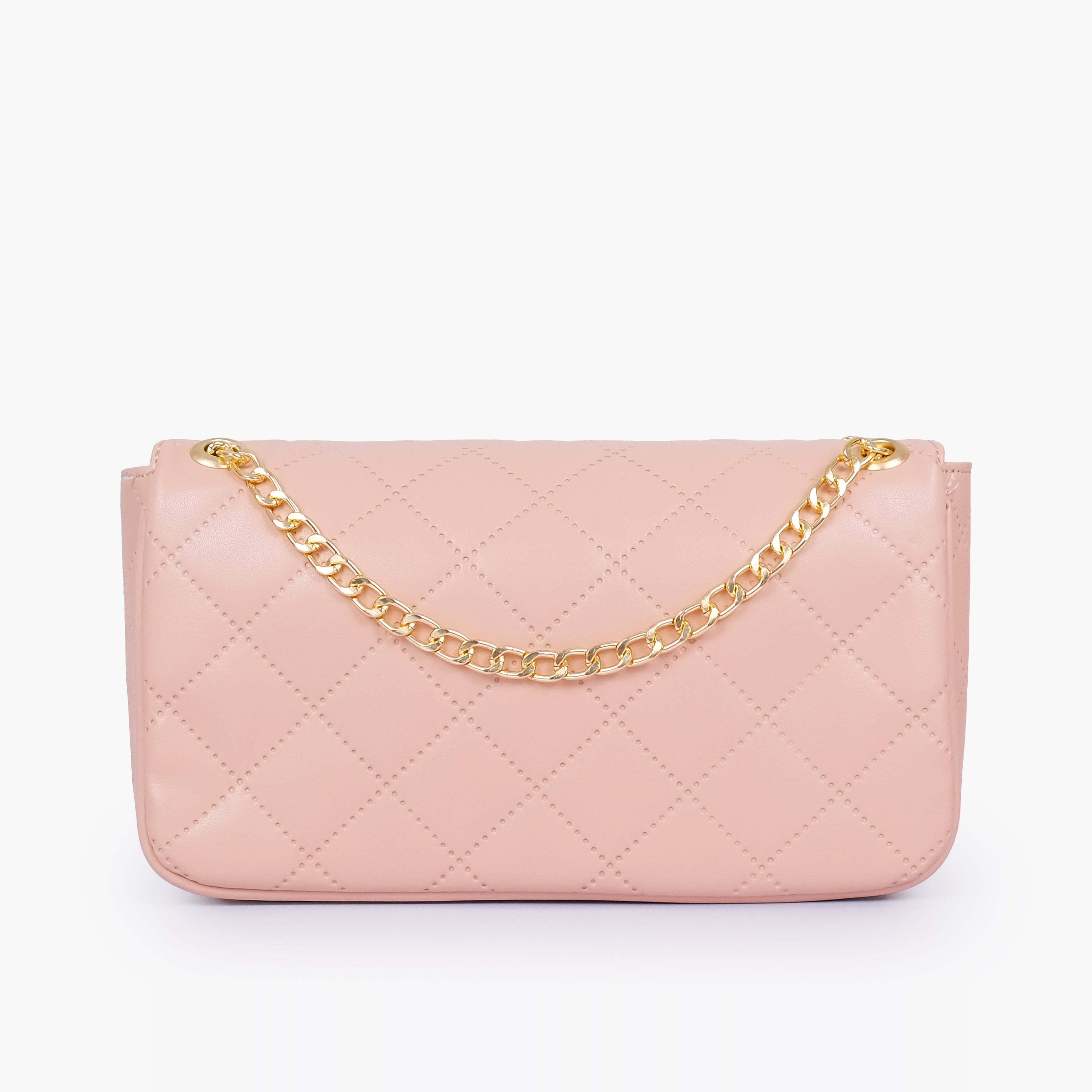 Baby pink quilted small shoulder bag with chain