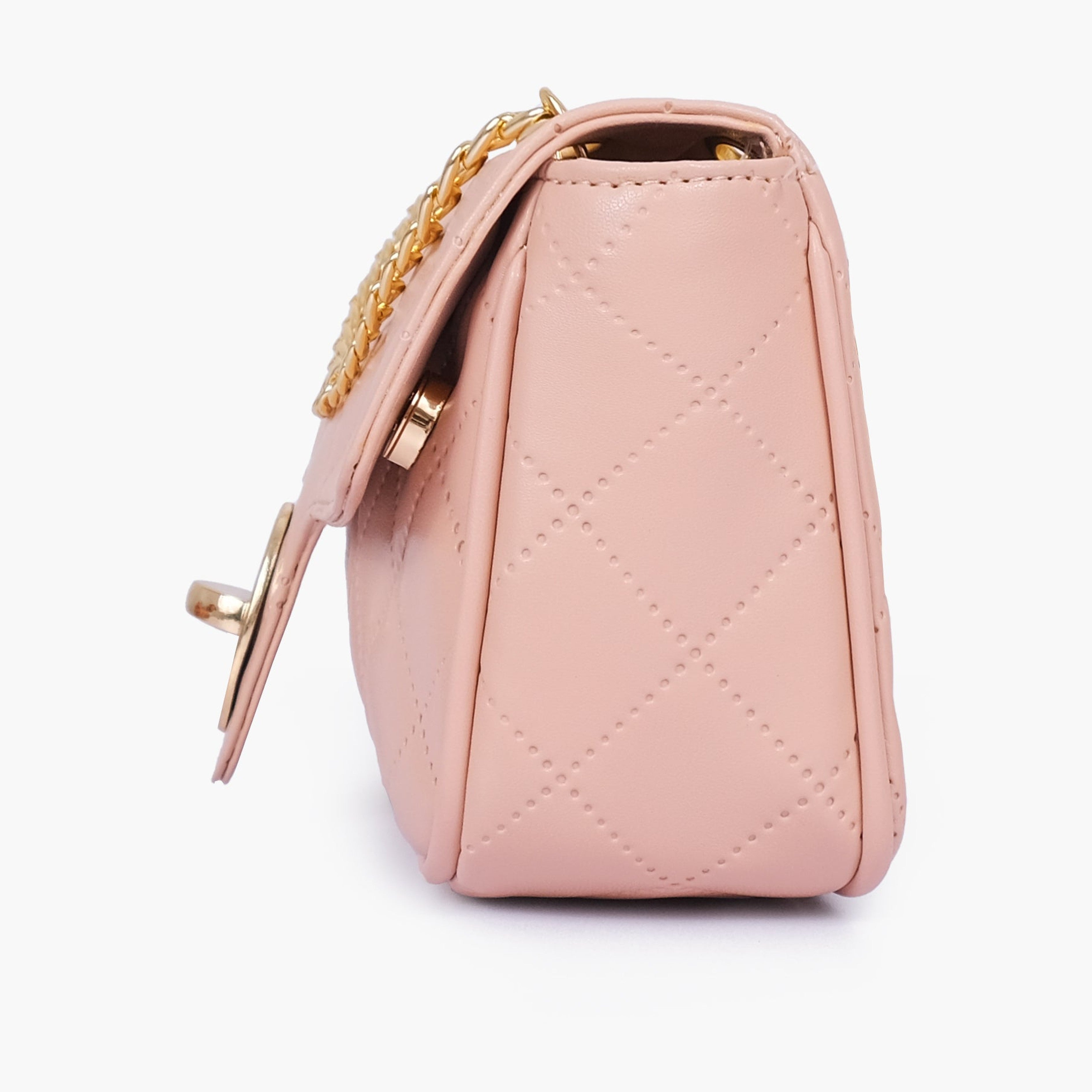 Baby pink quilted small shoulder bag with chain