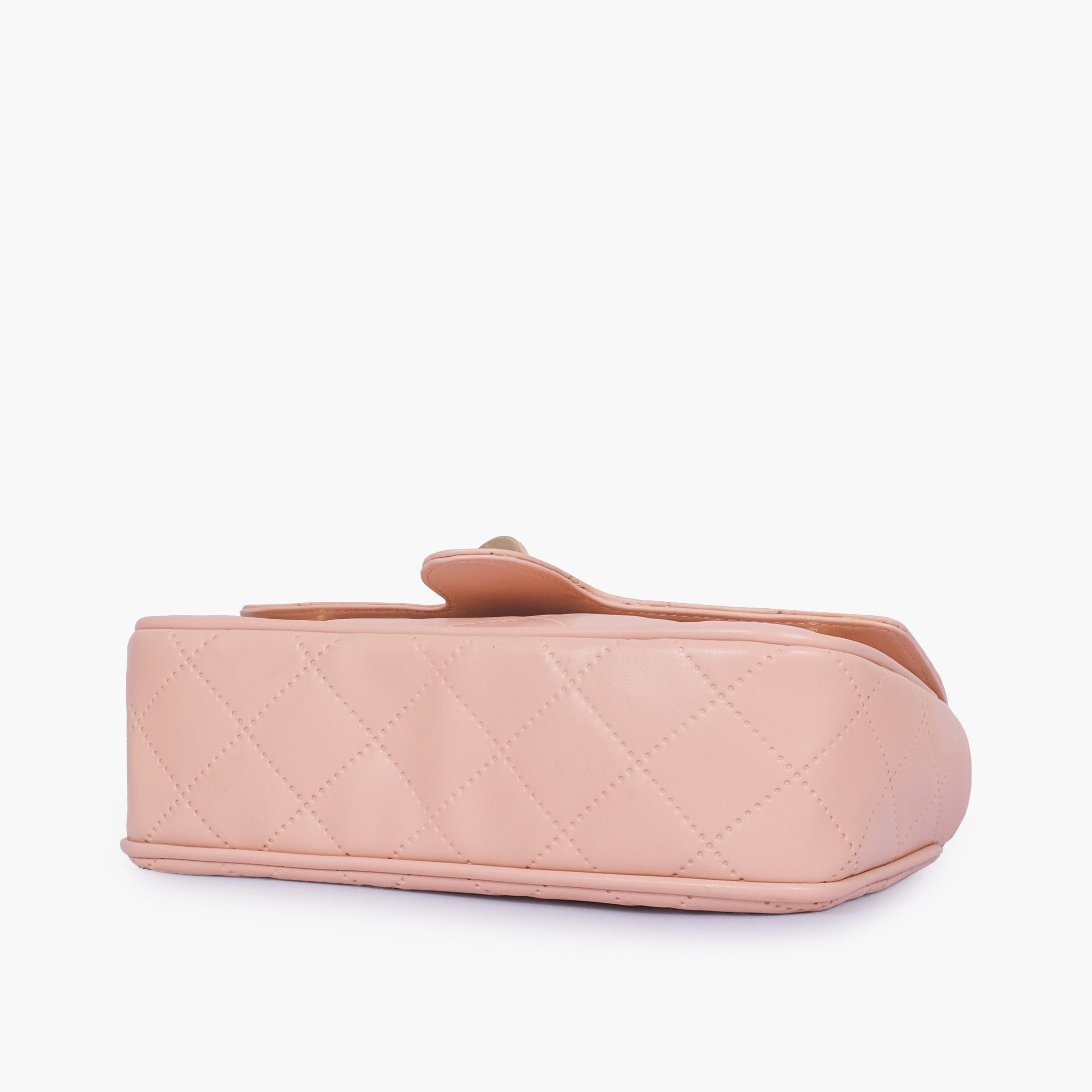 Baby pink quilted small shoulder bag with chain