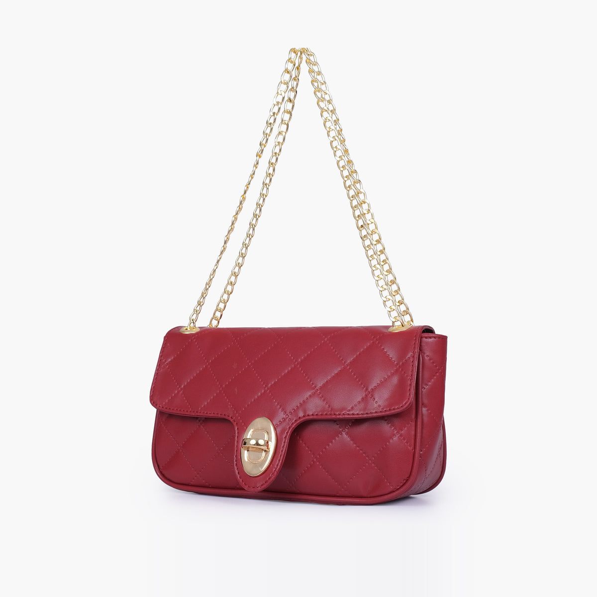 Maroon quilted small shoulder bag with chain