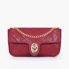 Maroon quilted small shoulder bag with chain