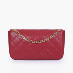 Maroon quilted small shoulder bag with chain
