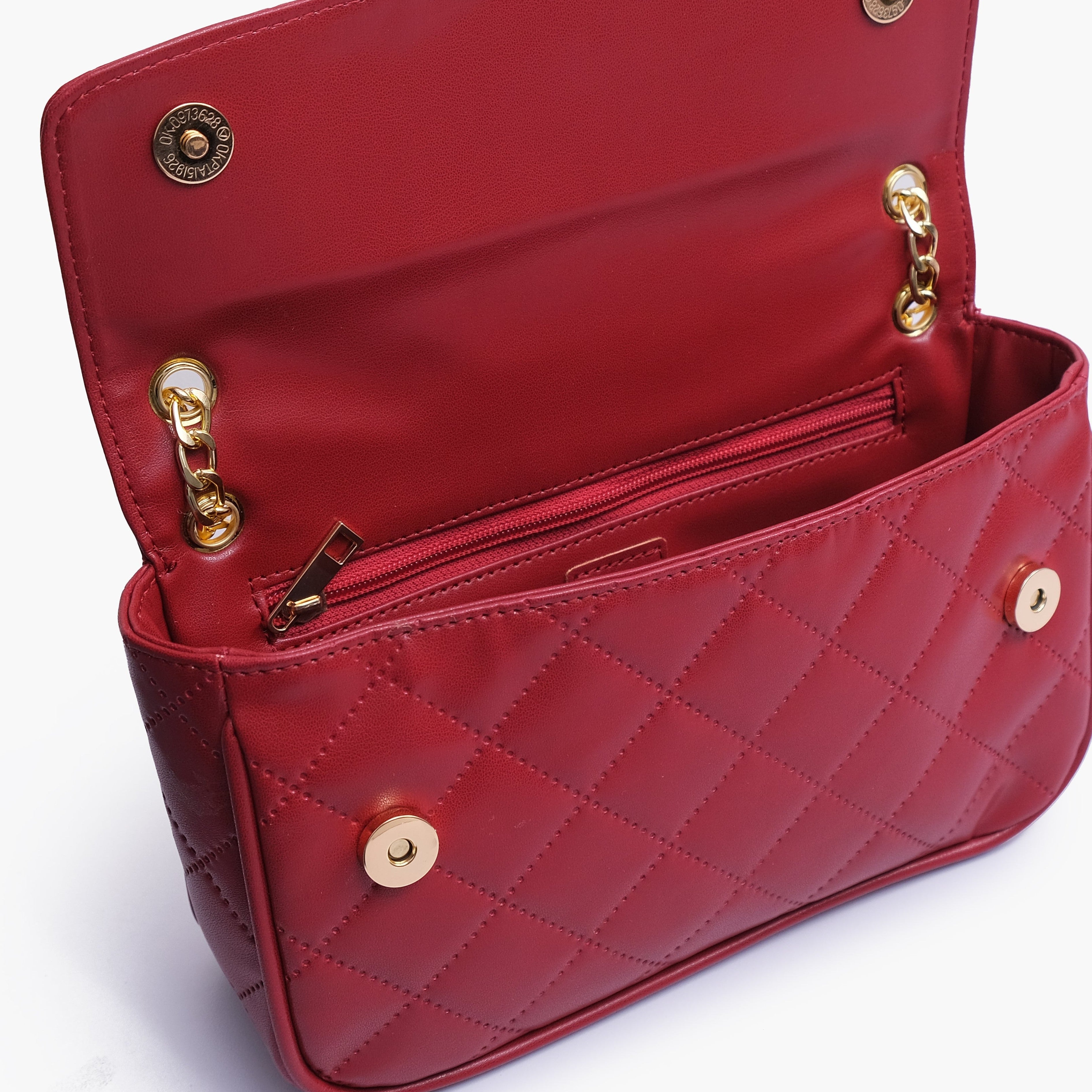 Maroon quilted small shoulder bag with chain