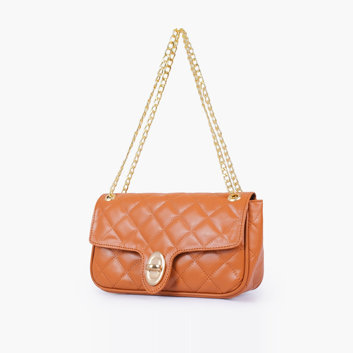 Mustard quilted small shoulder bag with chain