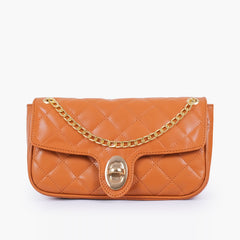 Mustard quilted small shoulder bag with chain