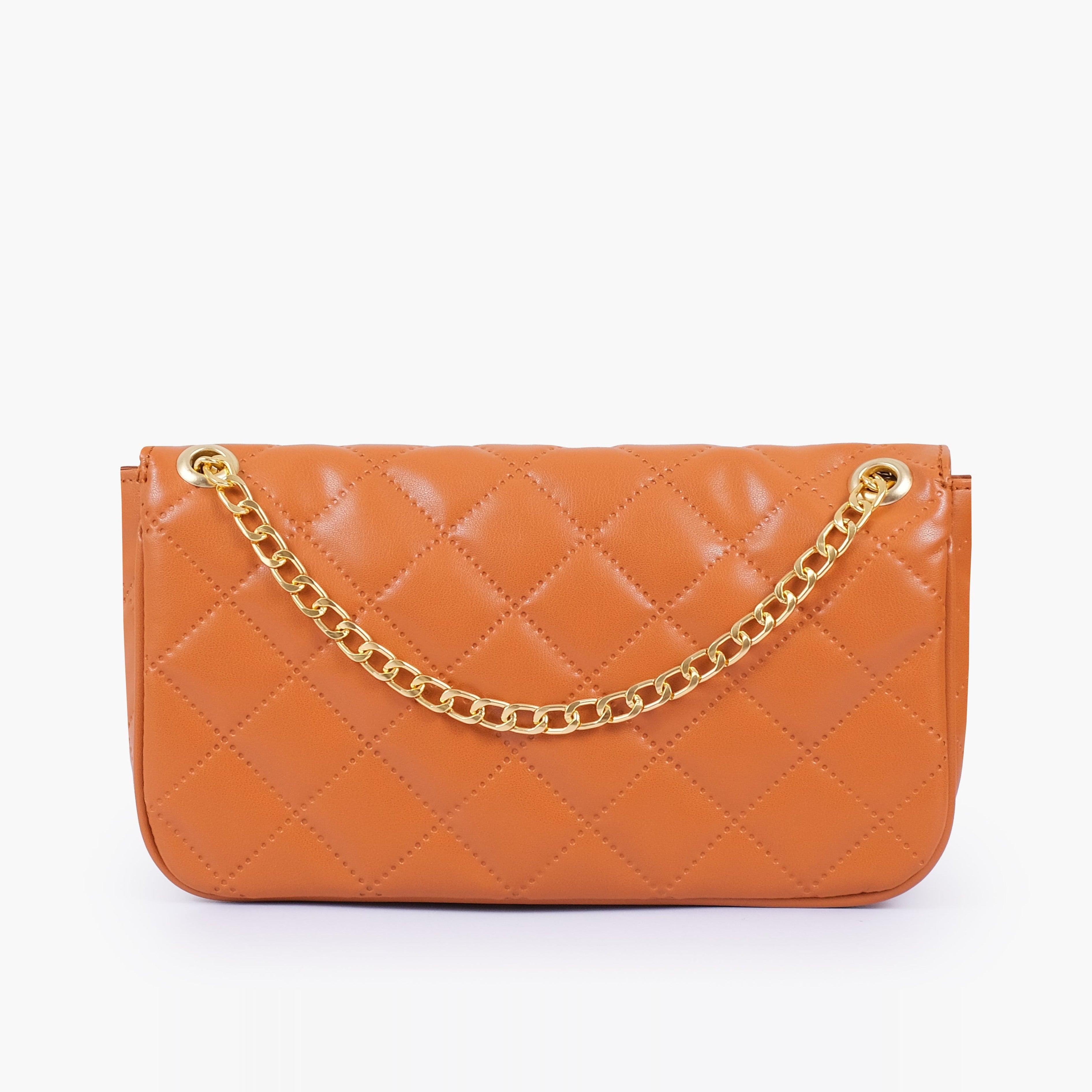 Mustard quilted small shoulder bag with chain
