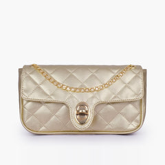 Golden quilted small shoulder bag with chain