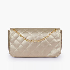 Golden quilted small shoulder bag with chain