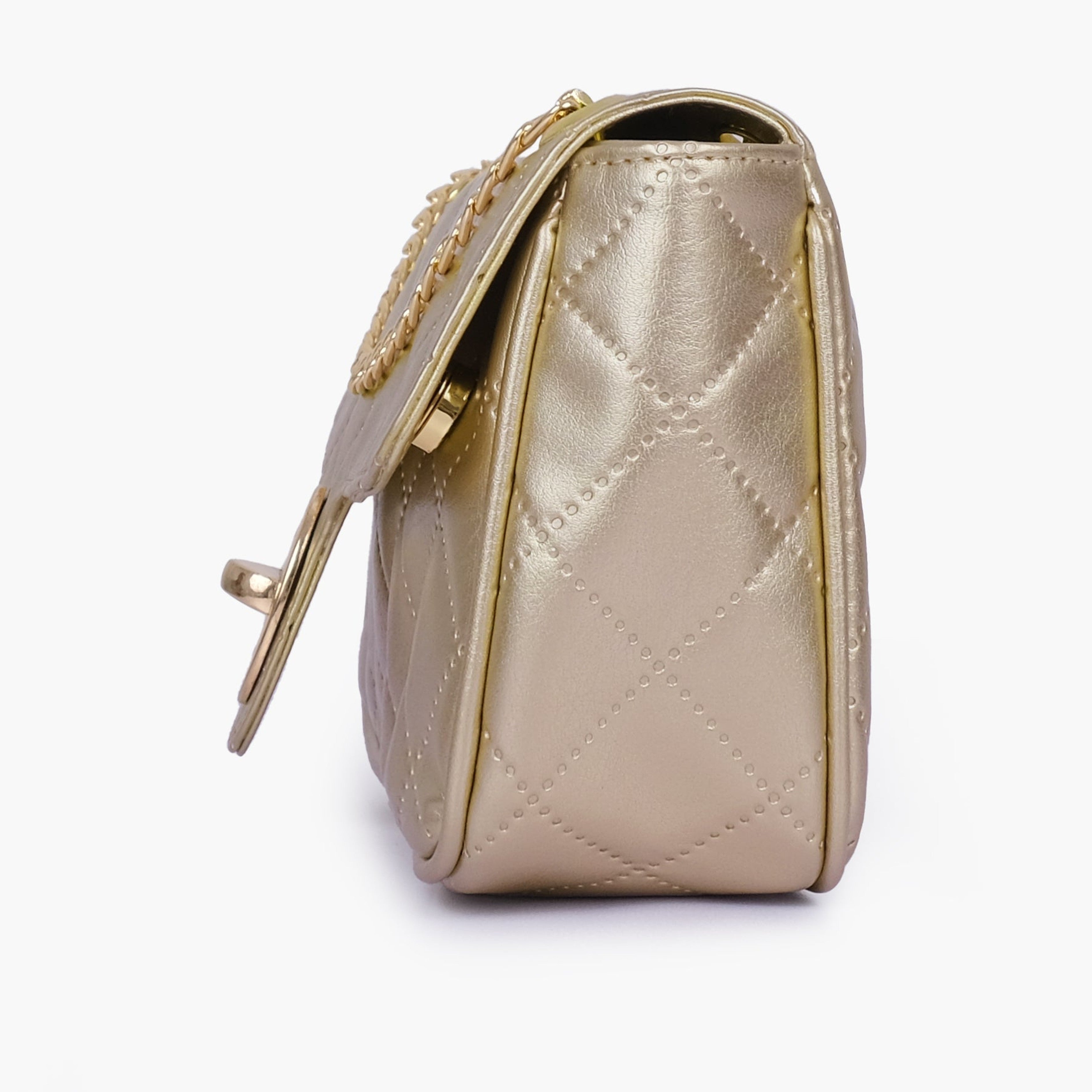 Golden quilted small shoulder bag with chain