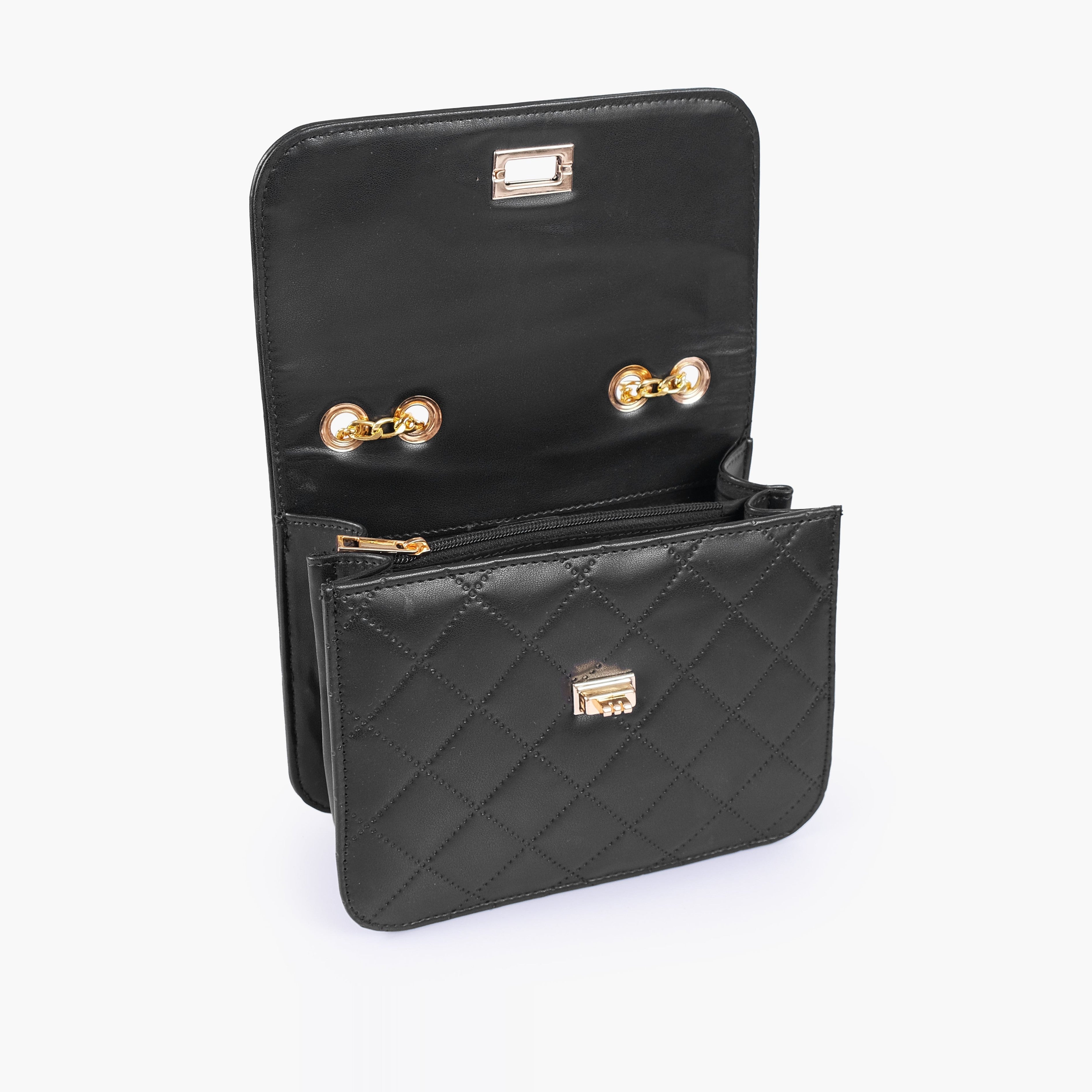 Black quilted chain cross-body bag