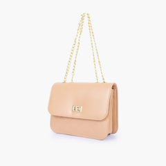 Beige quilted chain cross-body bag