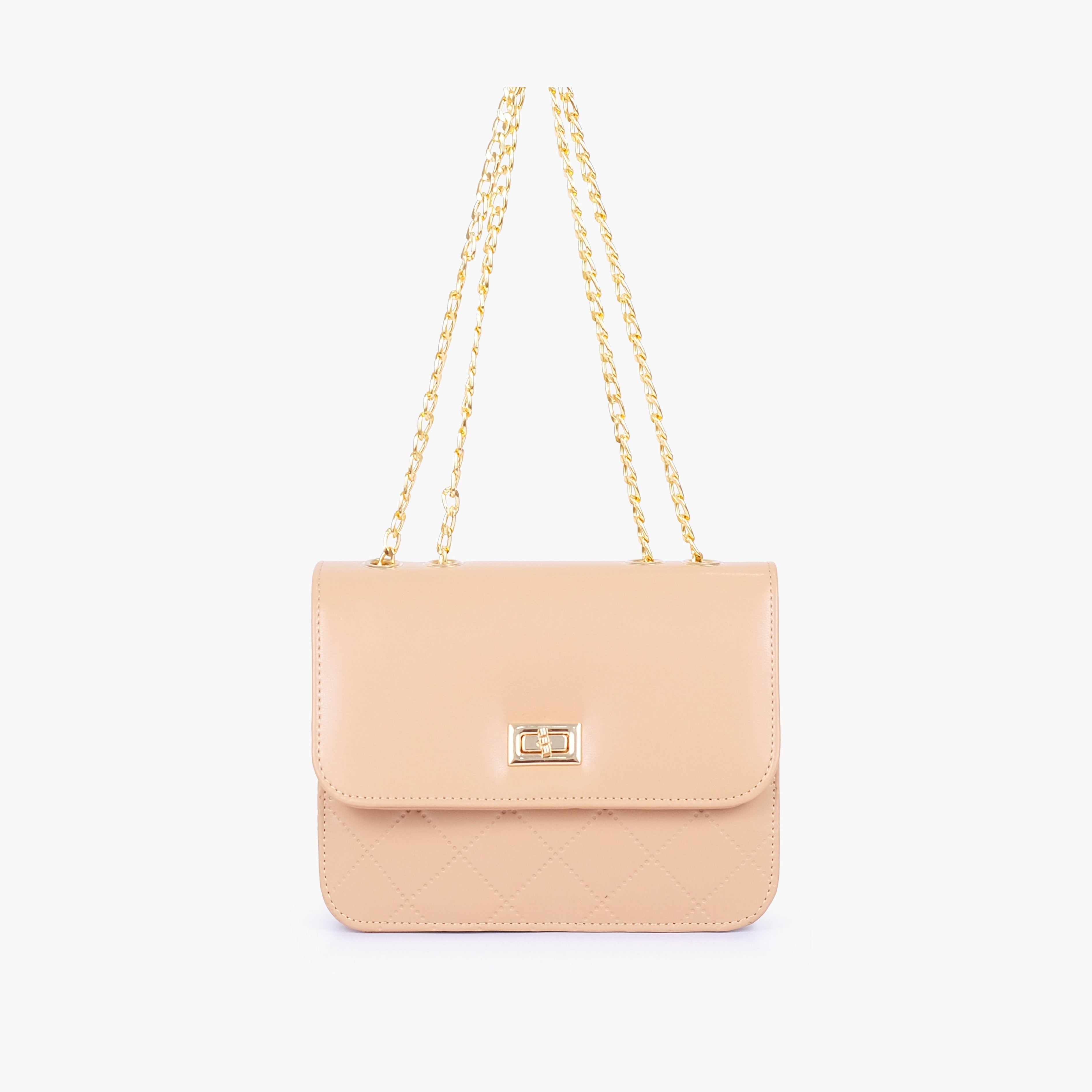 Beige quilted chain cross-body bag