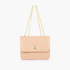 Beige quilted chain cross-body bag