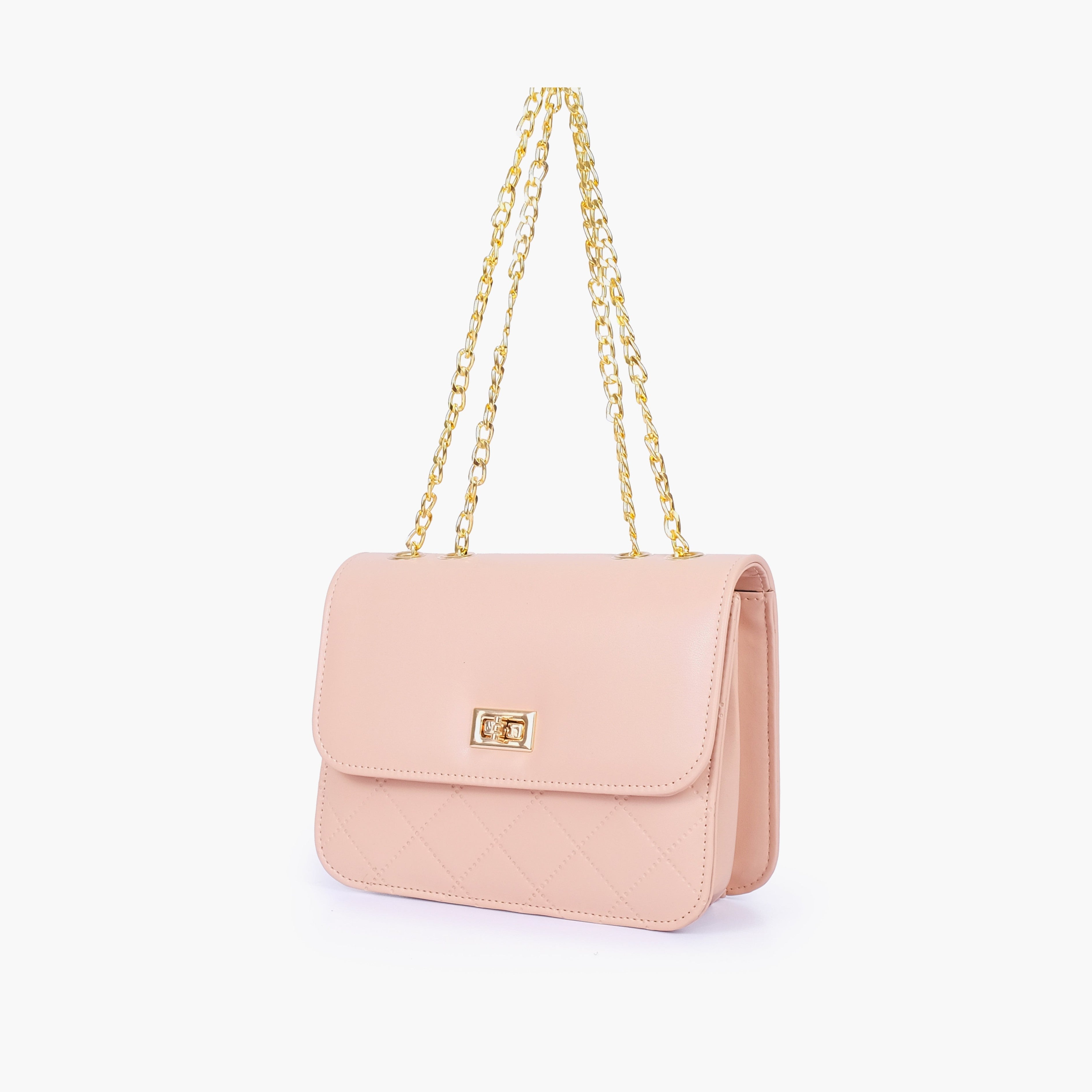 Baby pink quilted chain cross-body bag