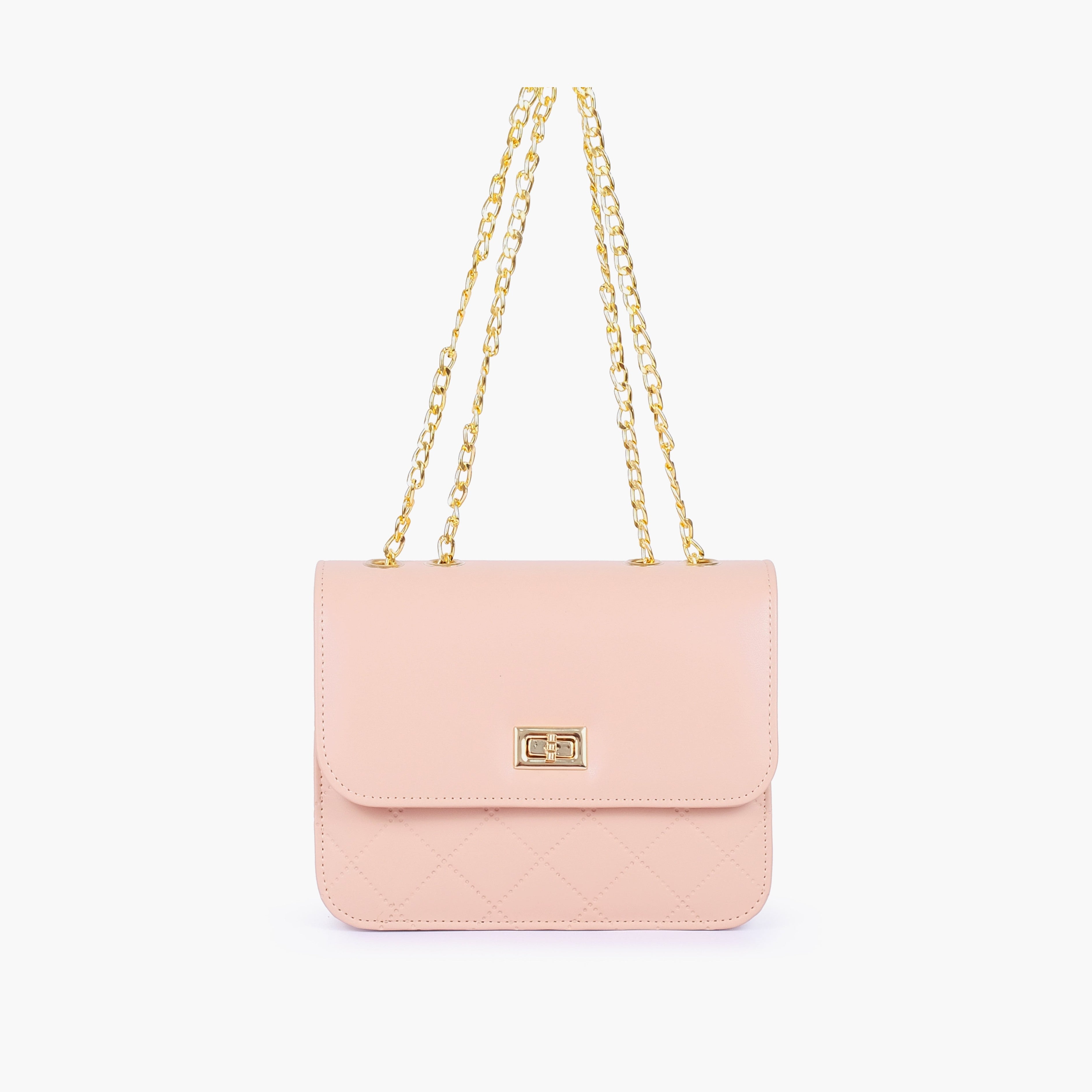 Baby pink quilted chain cross-body bag