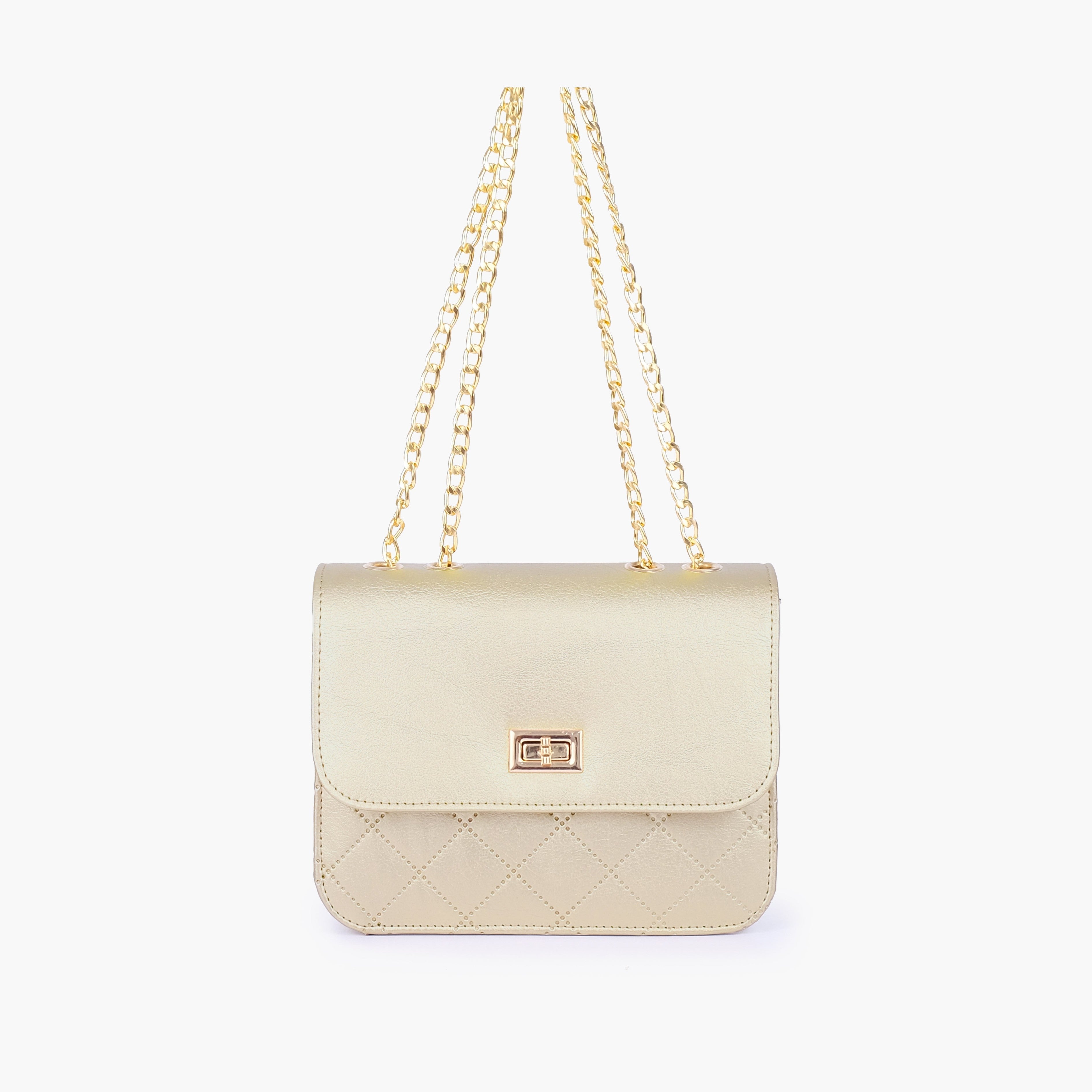 Golden quilted chain cross-body bag
