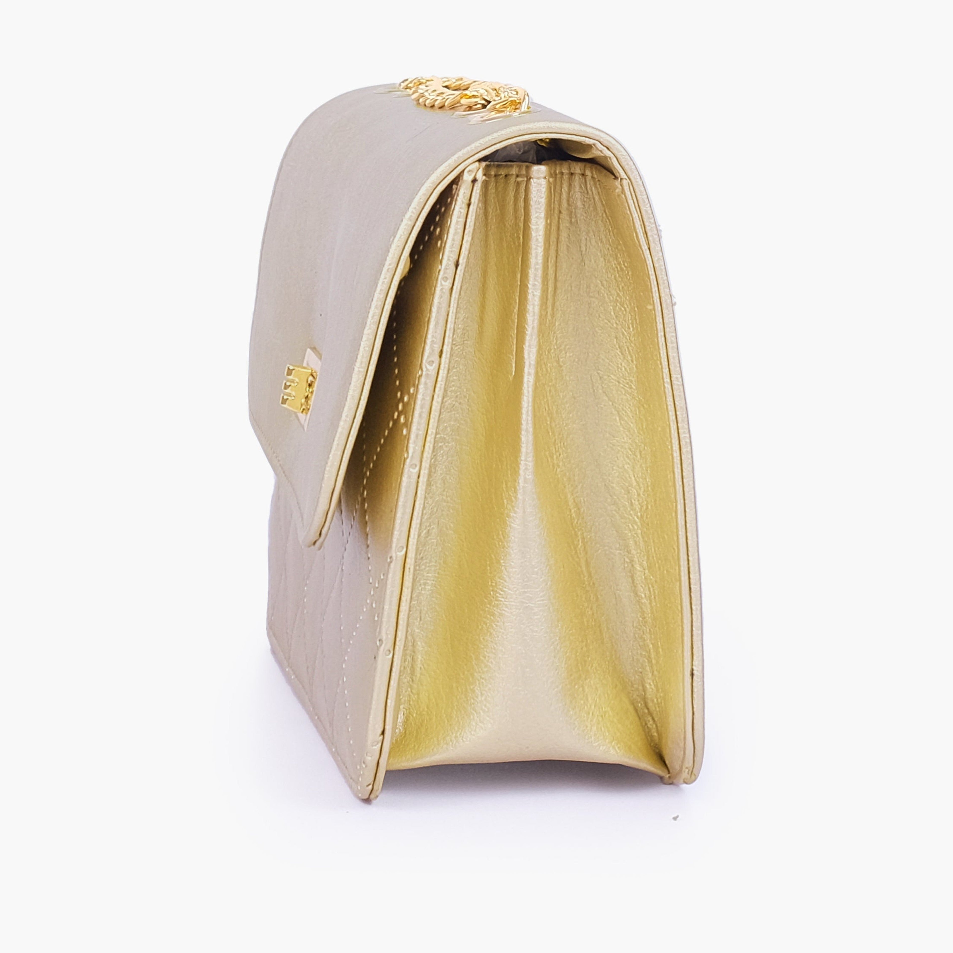 Golden quilted chain cross-body bag