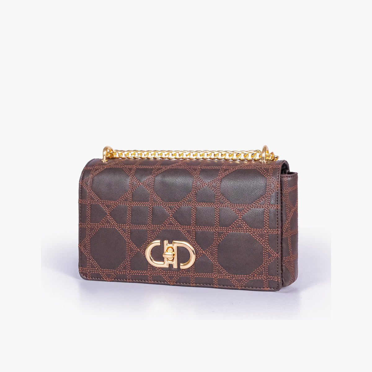 Dark brown quilted chain purse